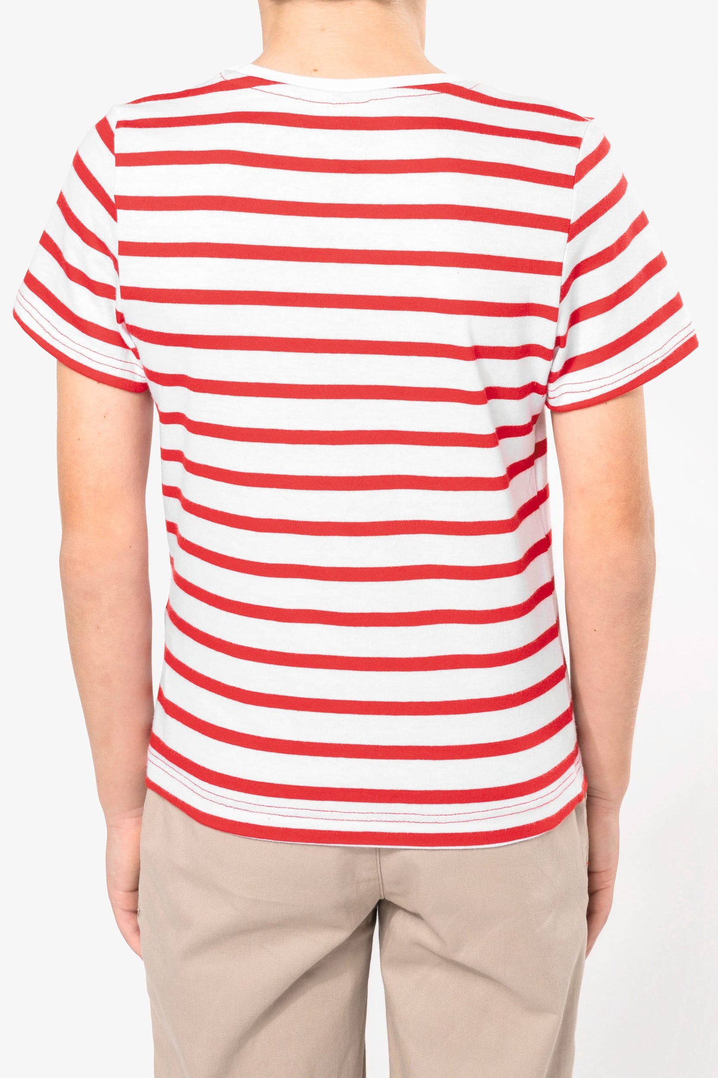 K379 - T-shirt bambino manica corta a righe stile marinaio con tasca