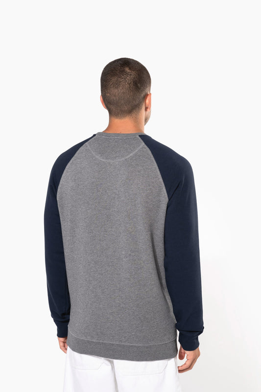 K491 - Felpa uomo BIO French Terry bicolore girocollo e manica raglan NON GARZATA