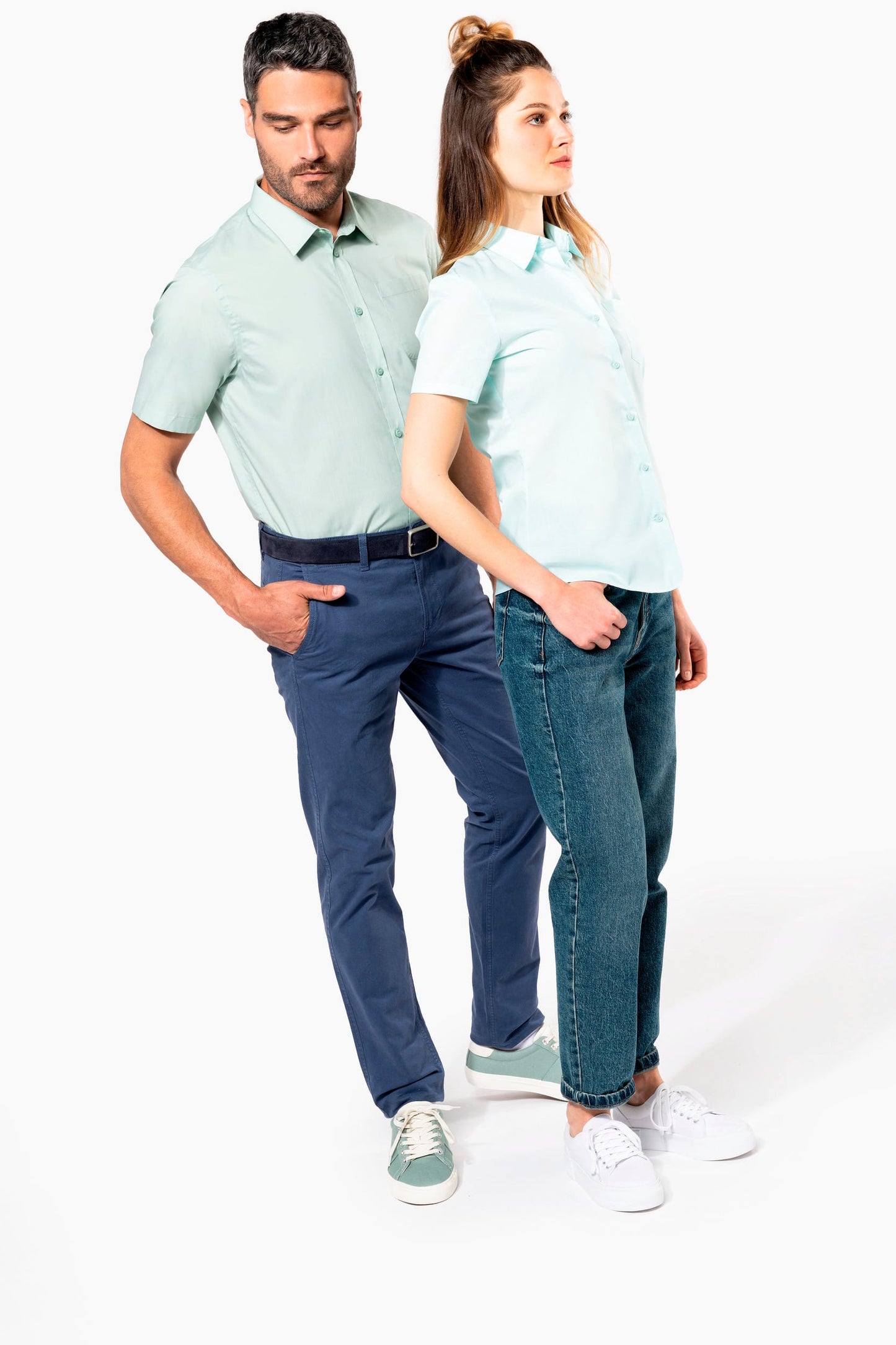 K551 - Camicia popeline policotone uomo maniche corte facile da lavare