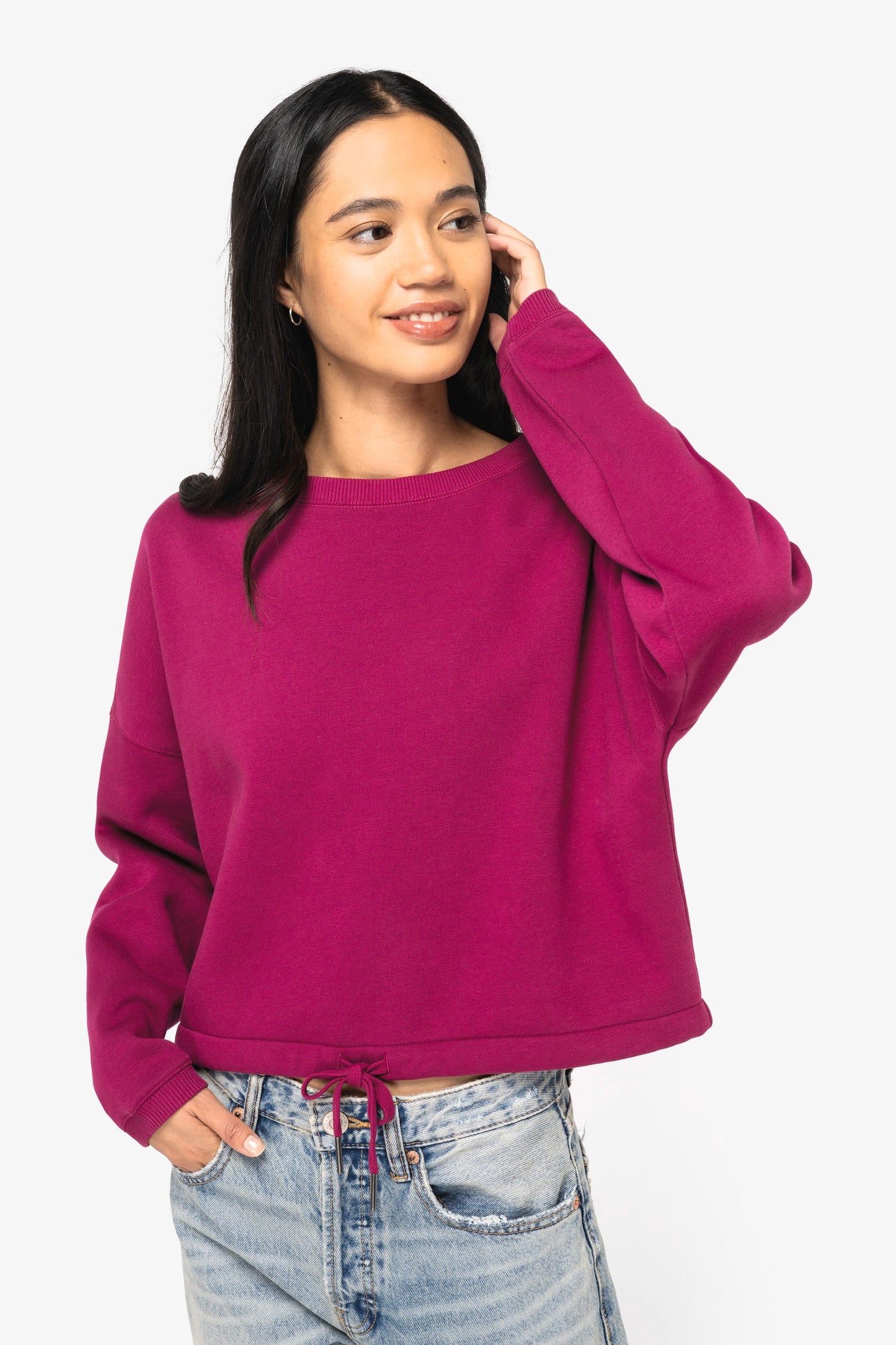 Felpa girocollo donna oversize ecosostenibile taglio crop (NS429)