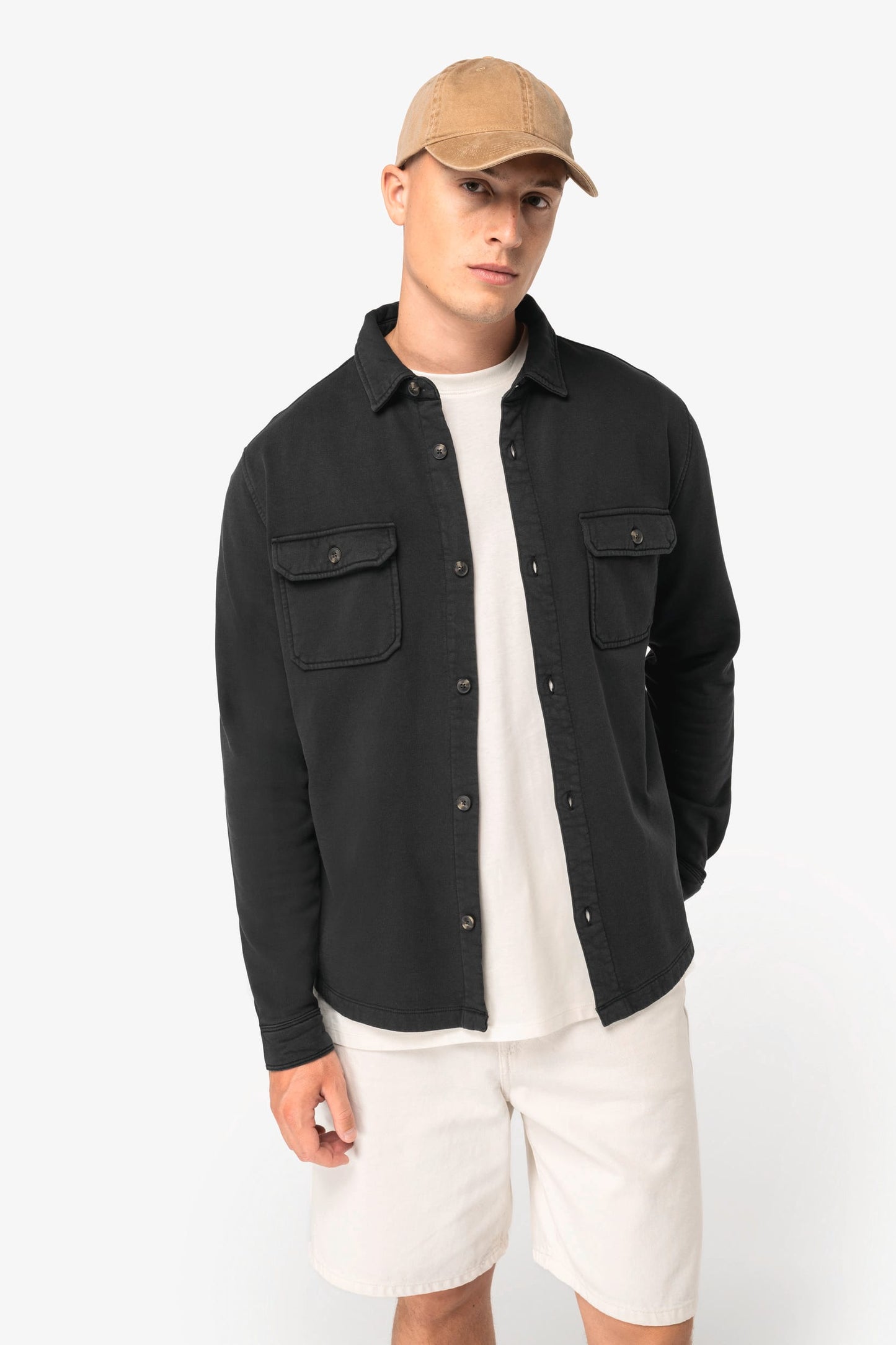 Sovracamicia uomo ecosostenibile slavata vintage look in felpa garzata (NS521)