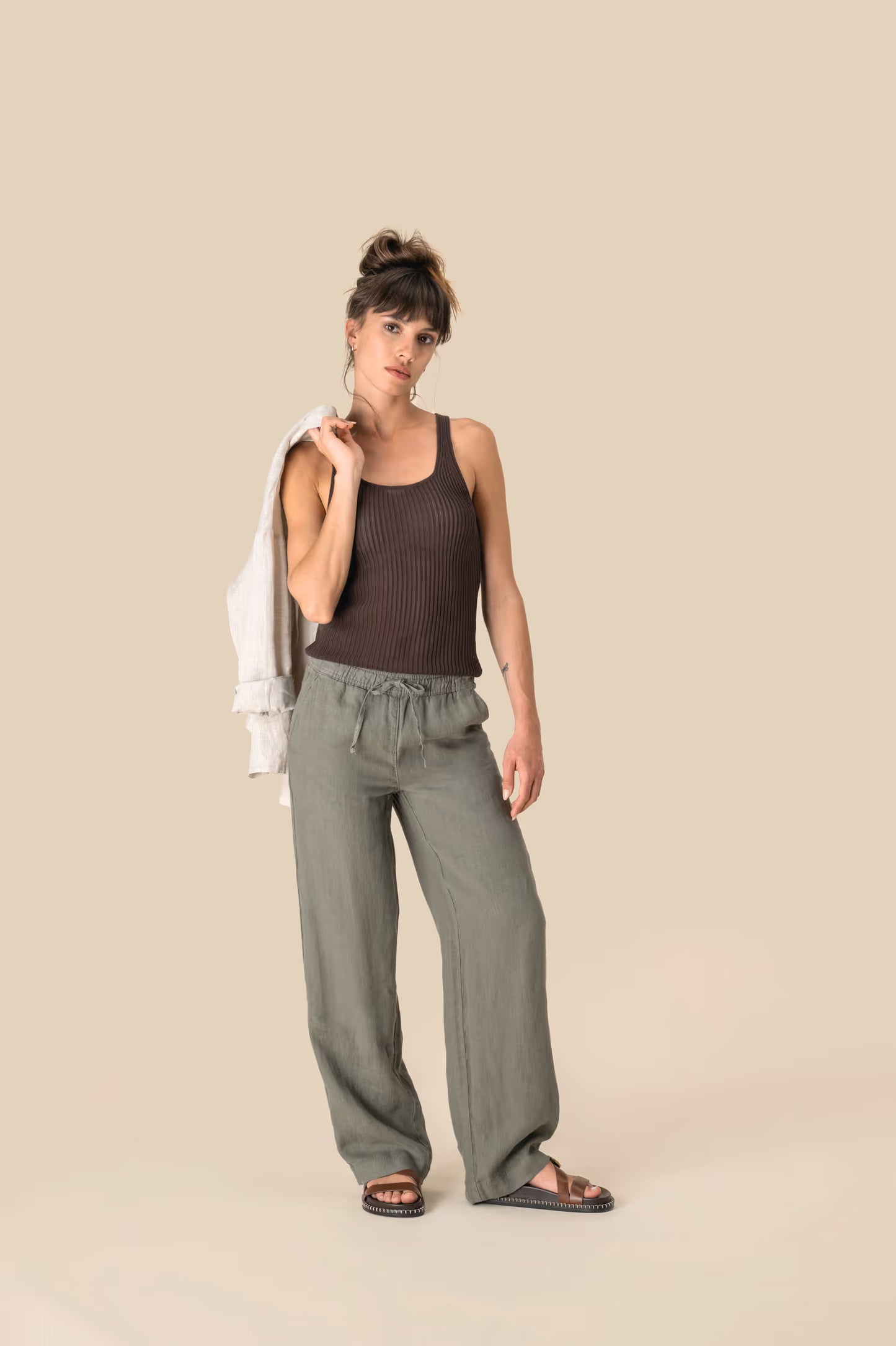 SP733 - Pantalone donna slavato in lino