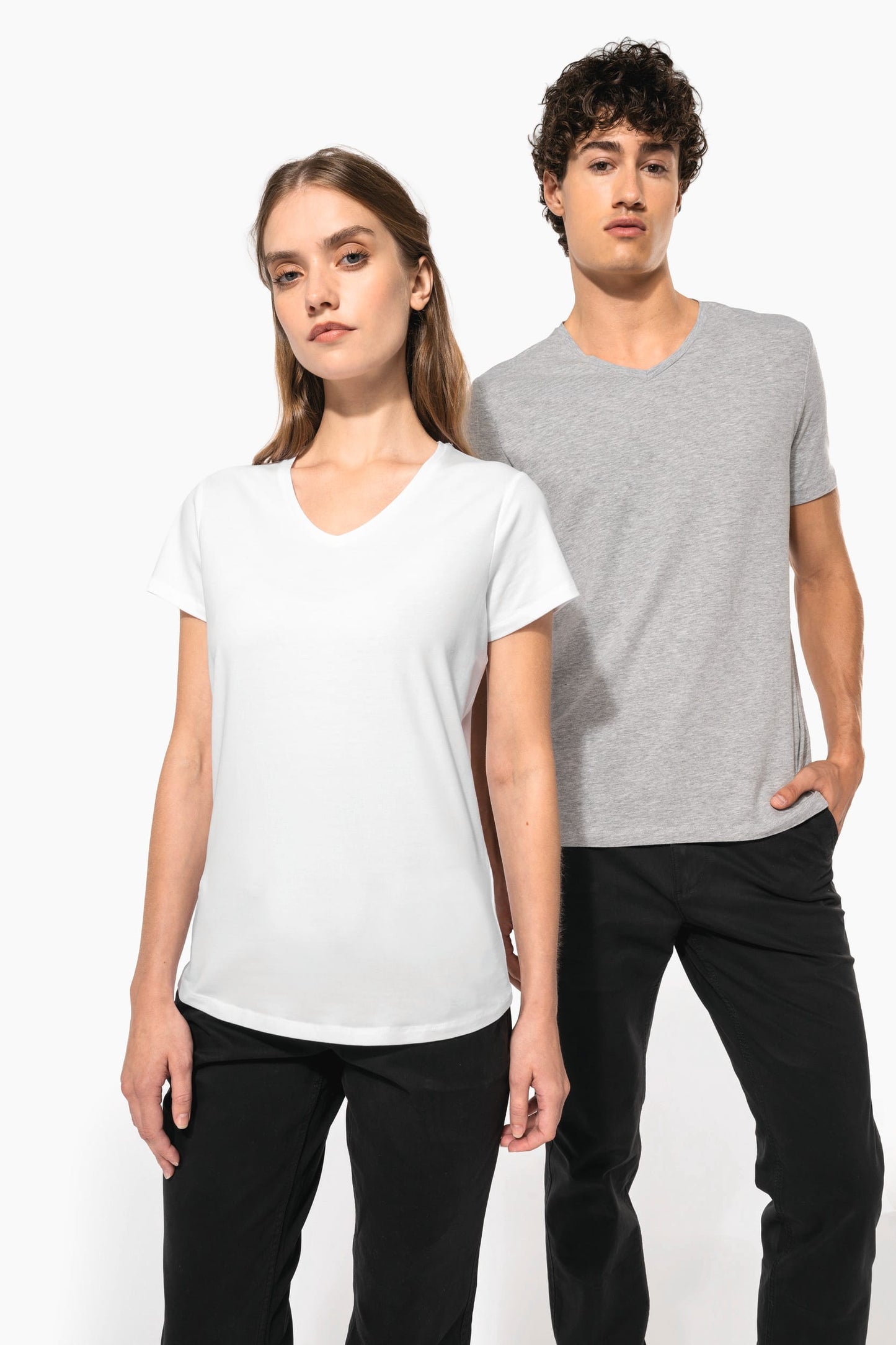K3015 - T-shirt donna maniche corte con collo a V<br/>