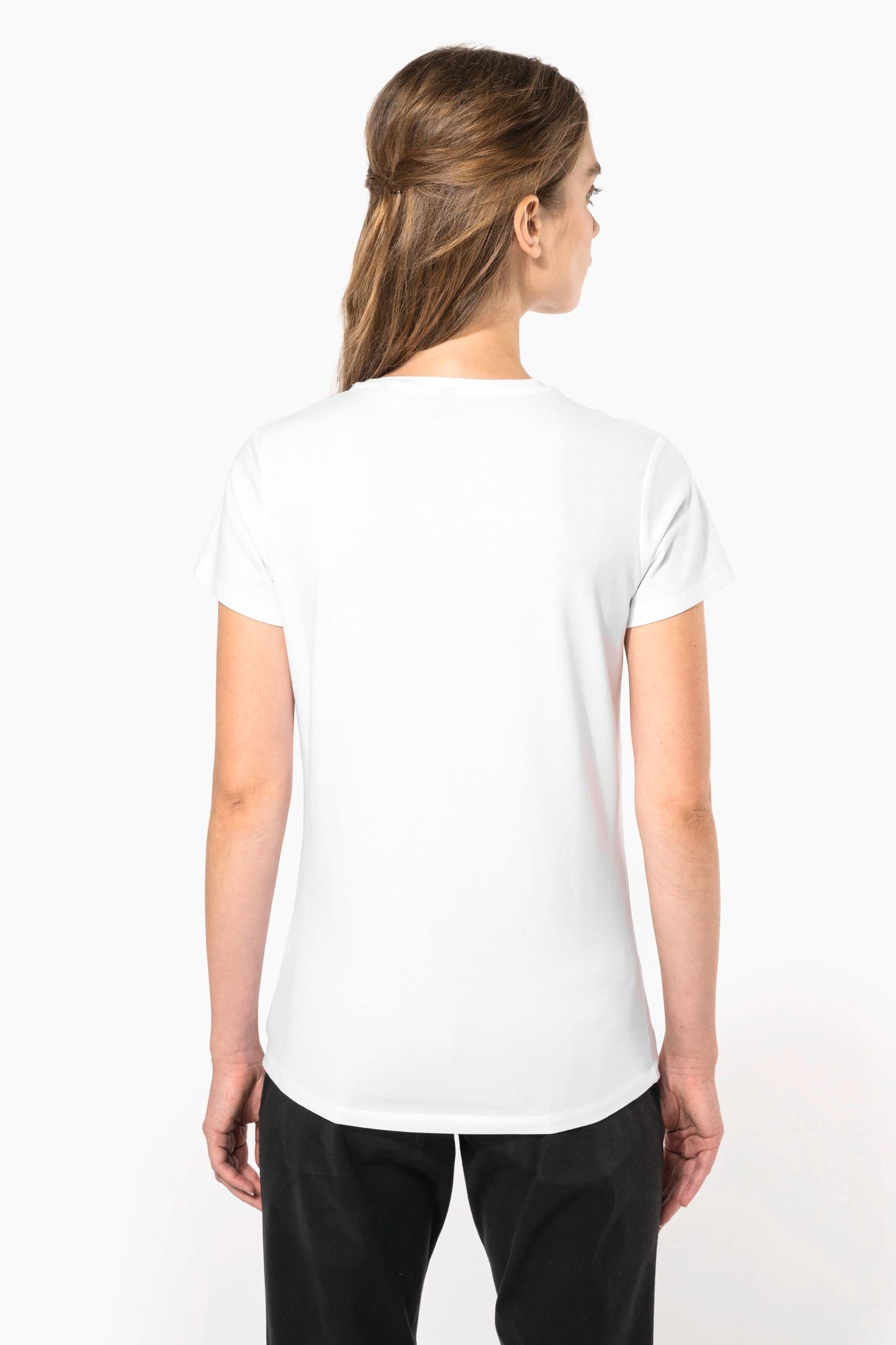 K3015 - T-shirt donna maniche corte con collo a V<br/>