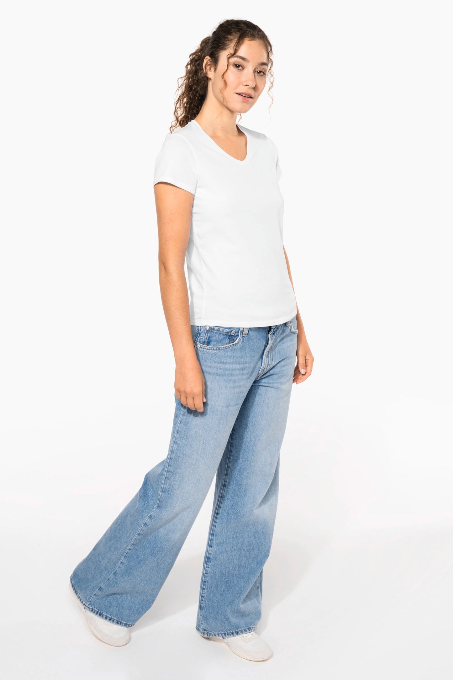 K3015 - T-shirt donna maniche corte con collo a V<br/>