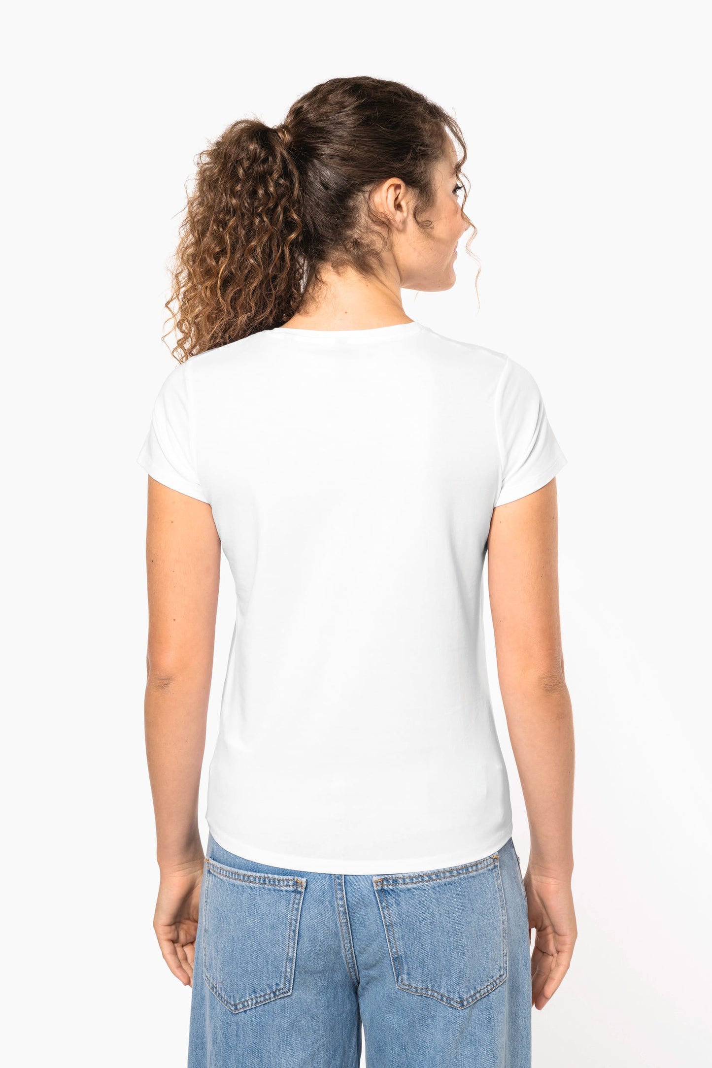 K3015 - T-shirt donna maniche corte con collo a V<br/>
