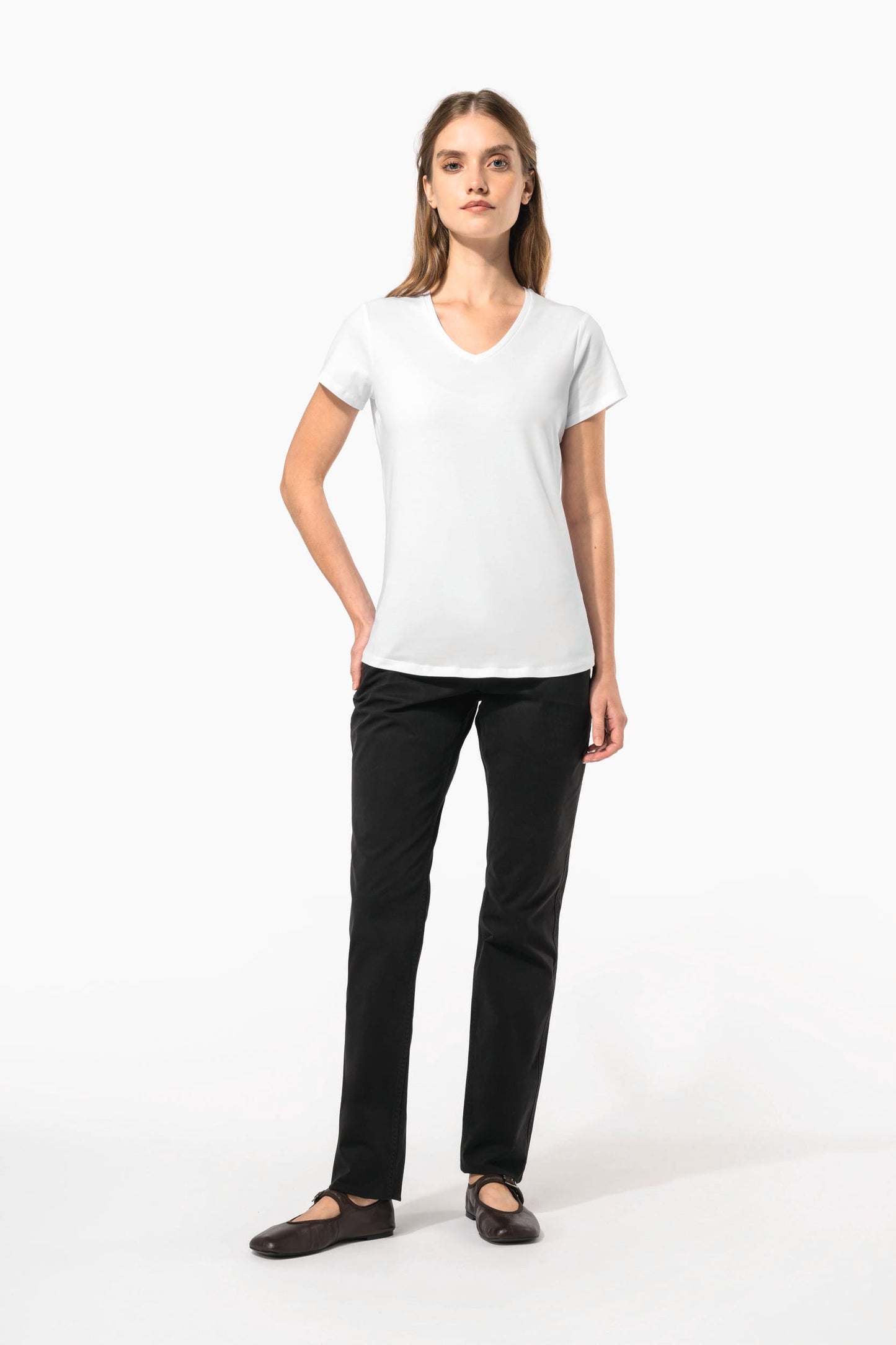K3015 - T-shirt donna maniche corte con collo a V<br/>