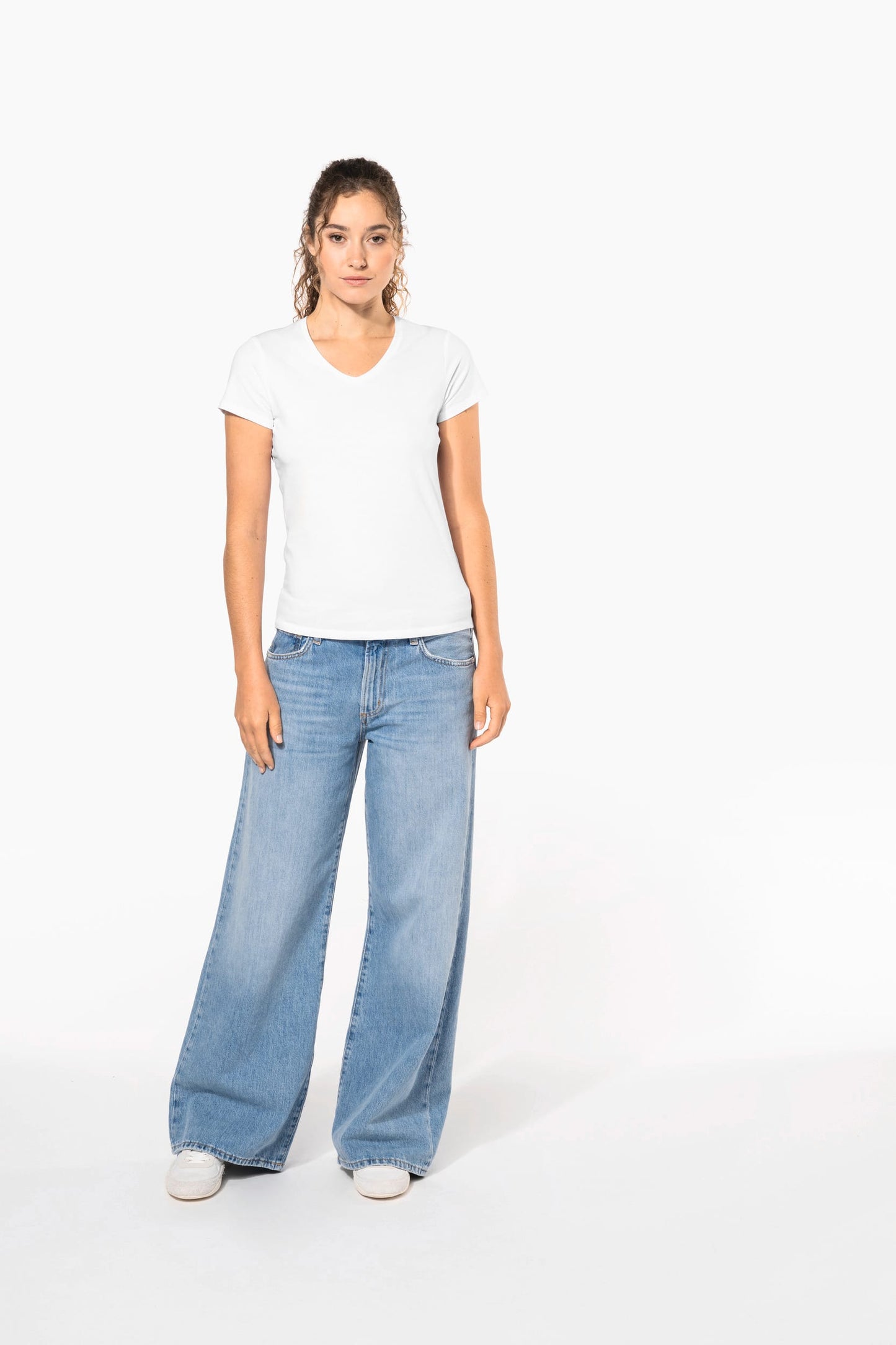 K3015C - T-shirt donna maniche corte con collo a V<br/>