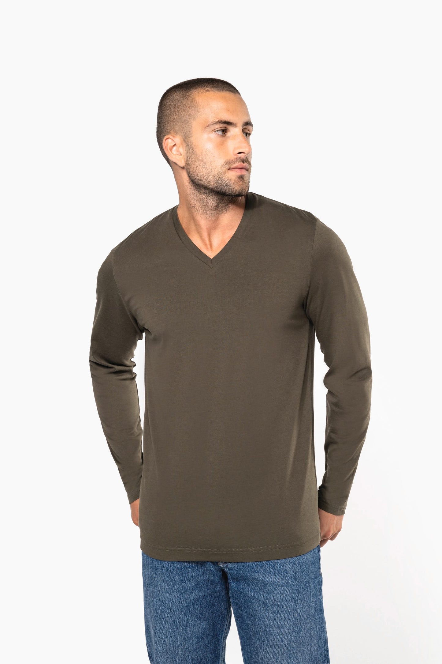 K358 - T-shirt uomo manica lunga scollo a V
