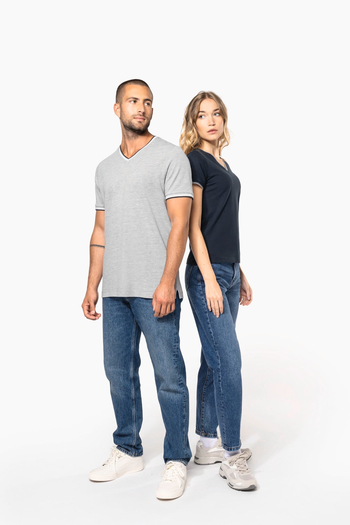 K394 - T-shirt piqué donna scollo a V