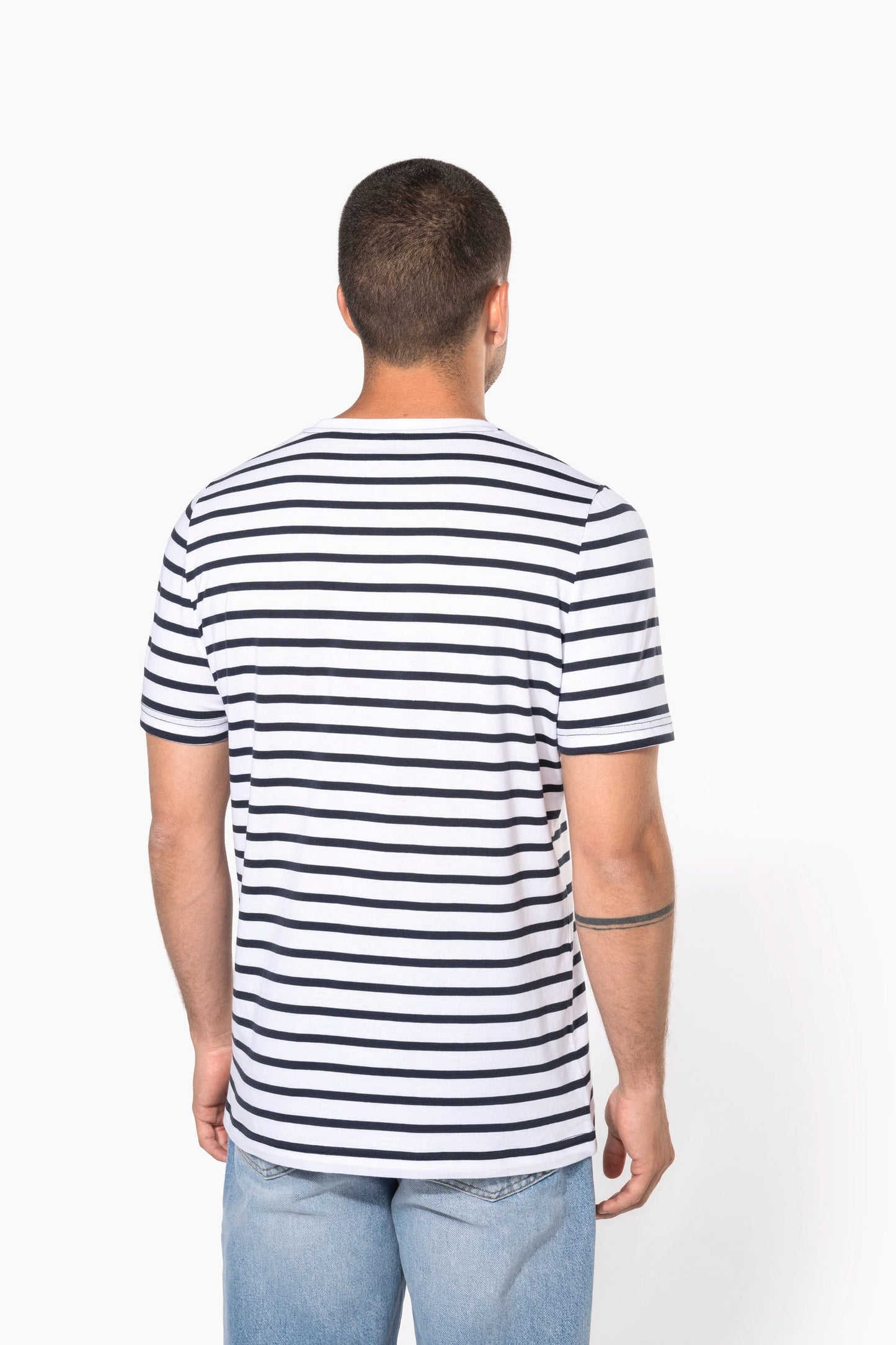 K378 - T-shirt manica corta a righe stile marinaio con tasca