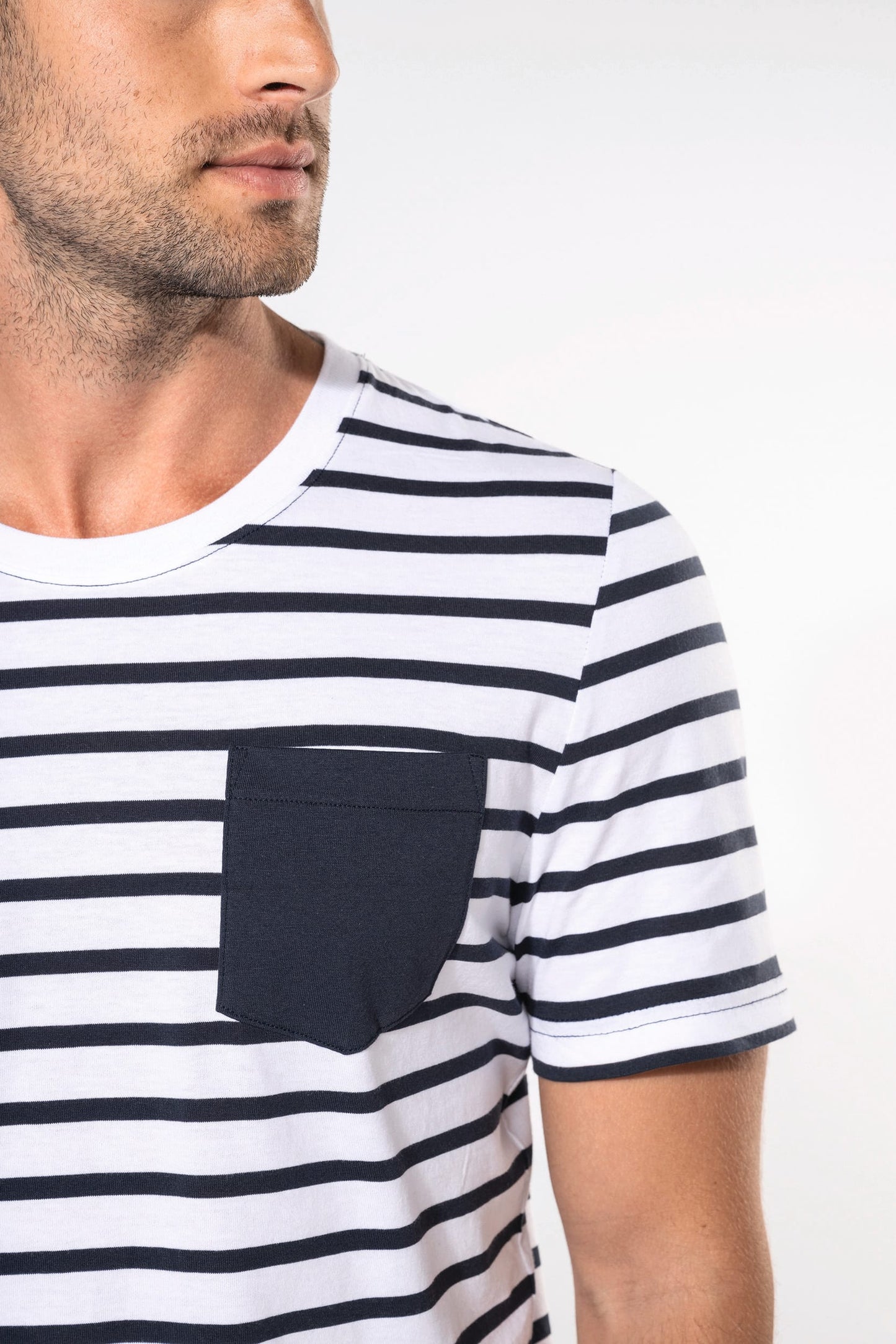 K378 - T-shirt manica corta a righe stile marinaio con tasca