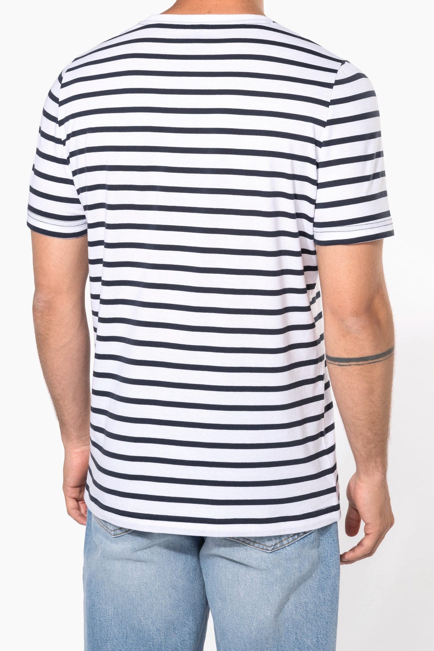 K378 - T-shirt manica corta a righe stile marinaio con tasca