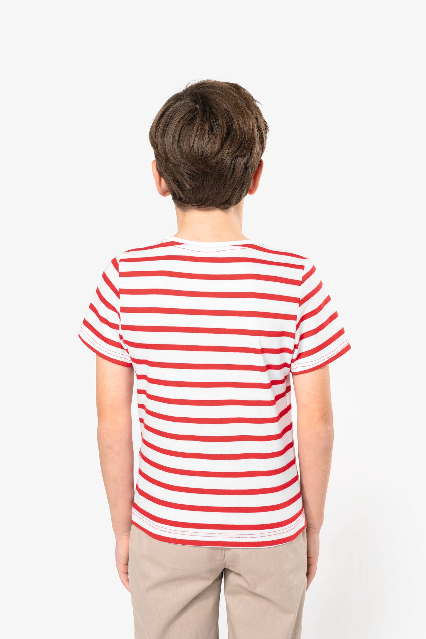 K379 - T-shirt bambino manica corta a righe stile marinaio con tasca