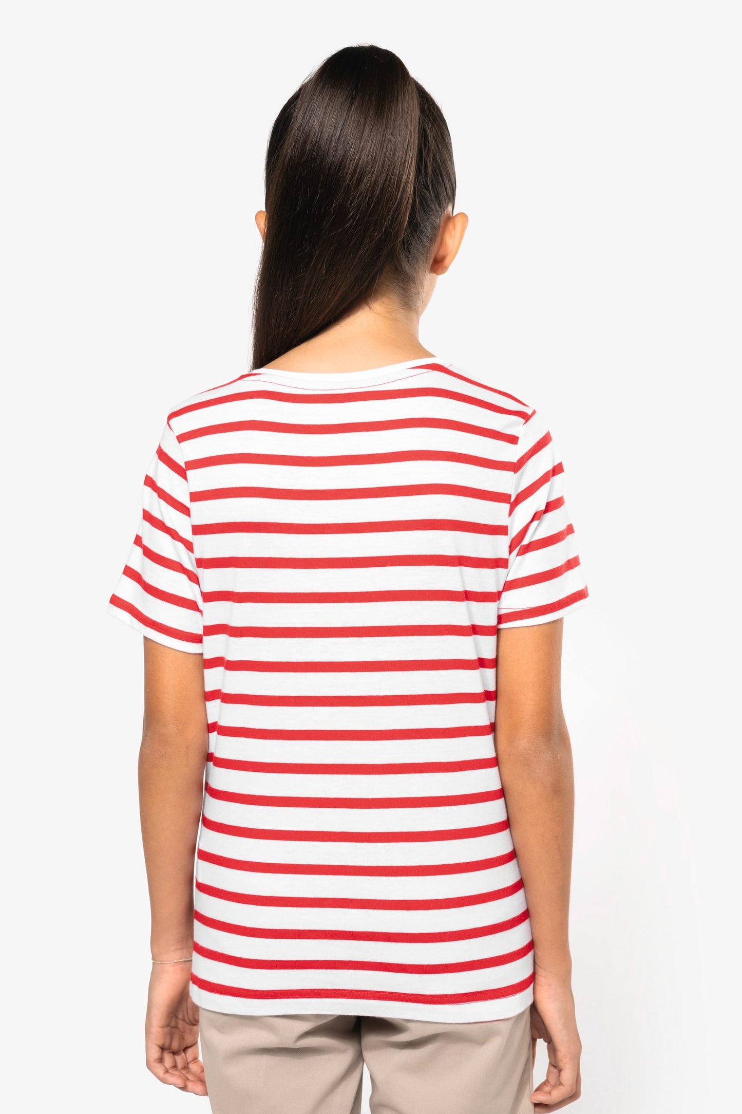 K379 - T-shirt bambino manica corta a righe stile marinaio con tasca