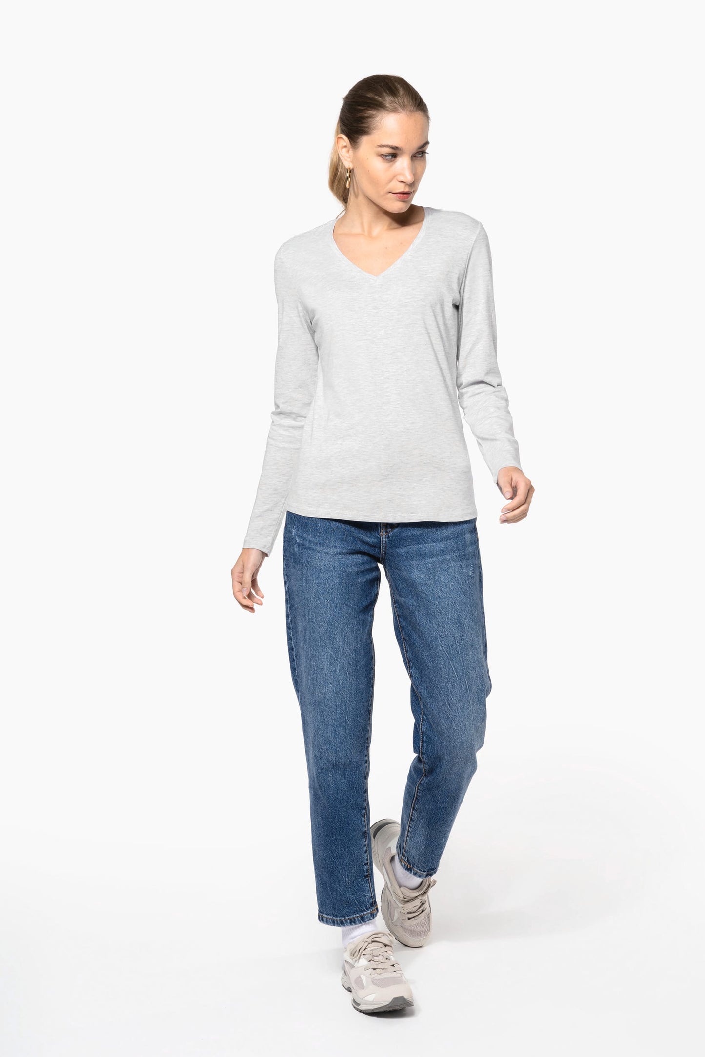 K382 - T-shirt donna manica lunga scollo a V