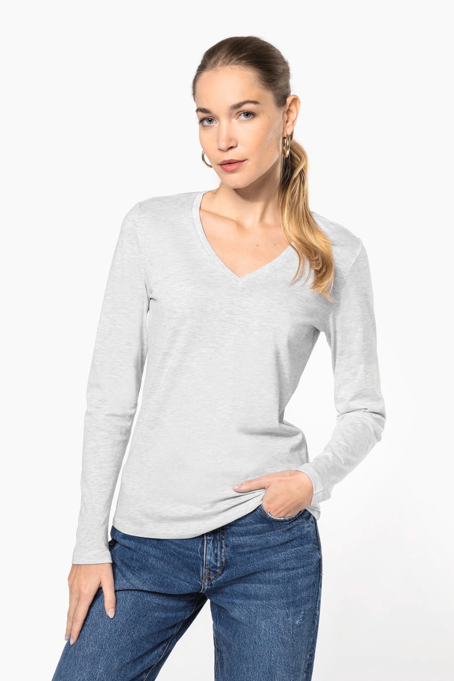 K382 - T-shirt donna manica lunga scollo a V
