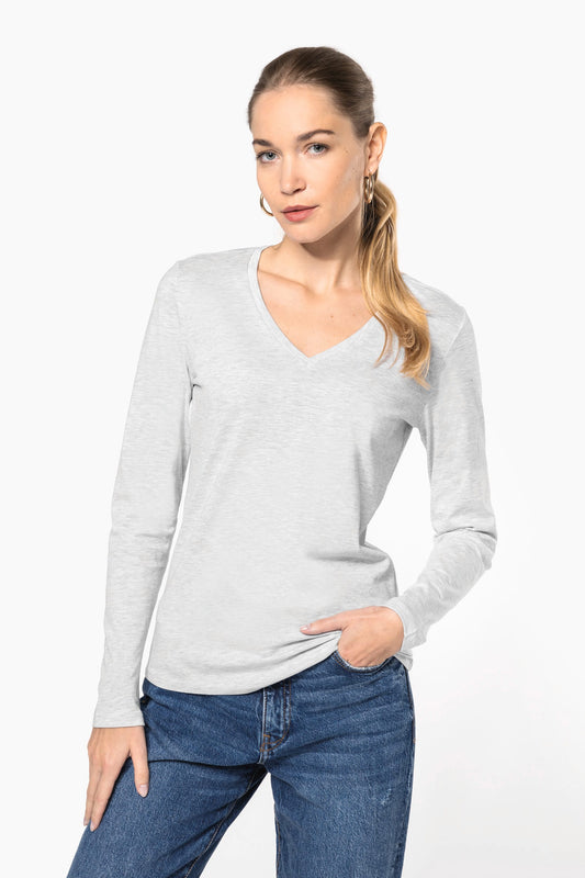 K382 - T-shirt donna manica lunga scollo a V