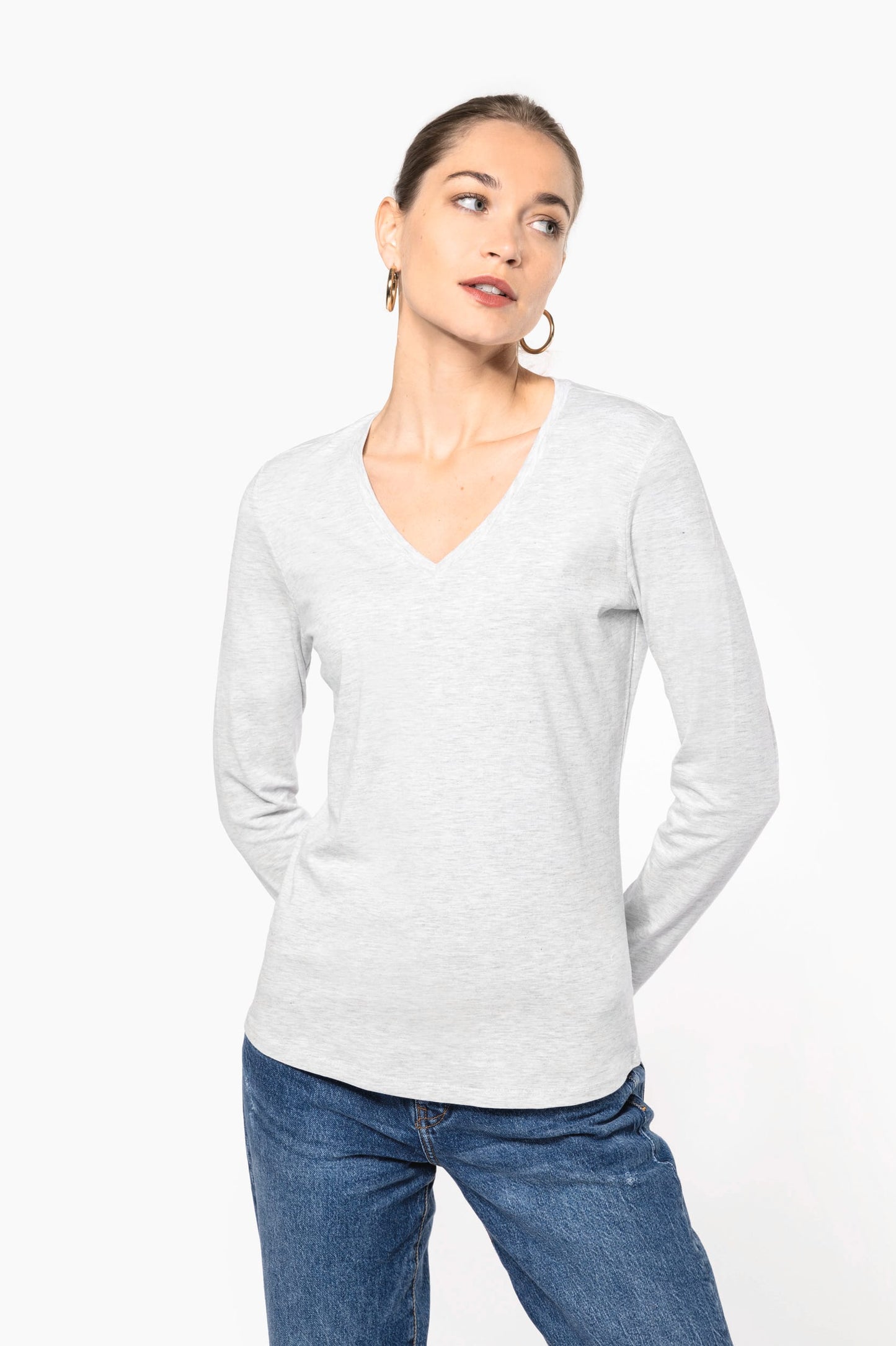 K382 - T-shirt donna manica lunga scollo a V