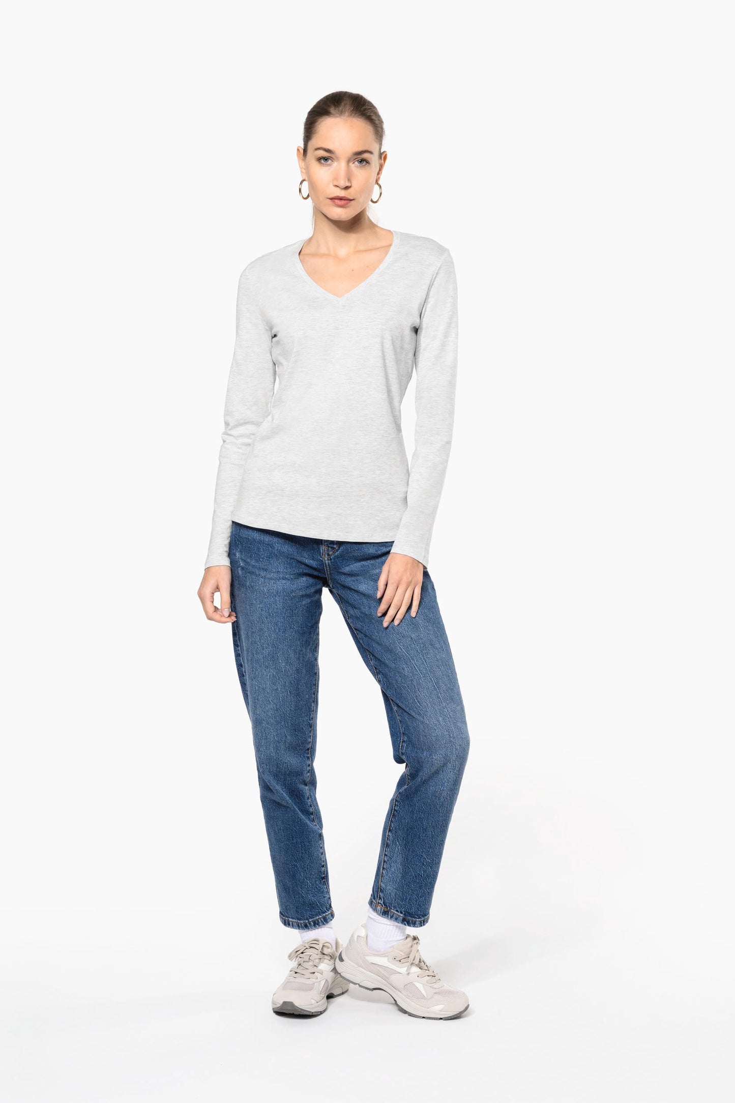 K382 - T-shirt donna manica lunga scollo a V