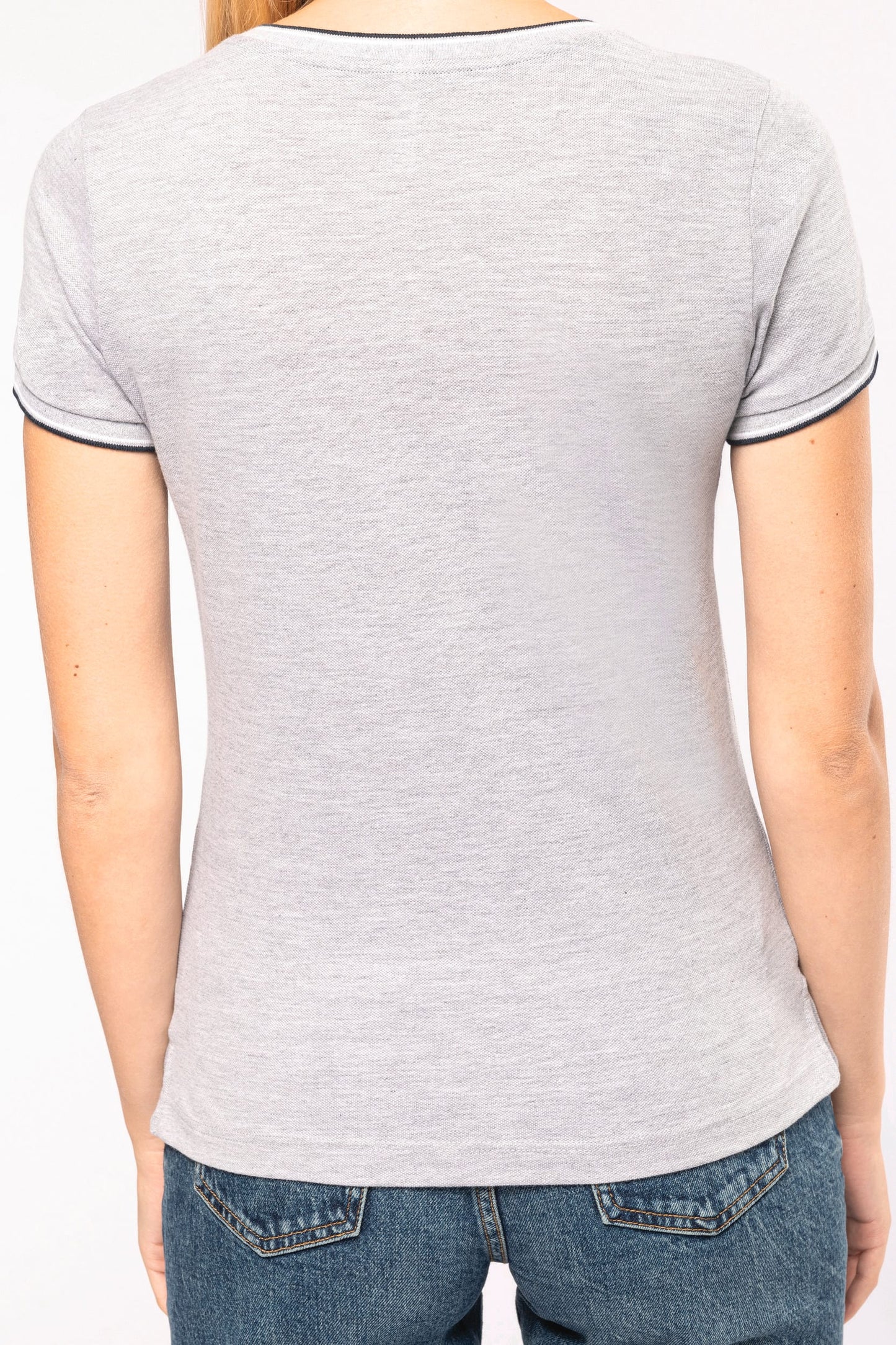 K394 - T-shirt piqué donna scollo a V