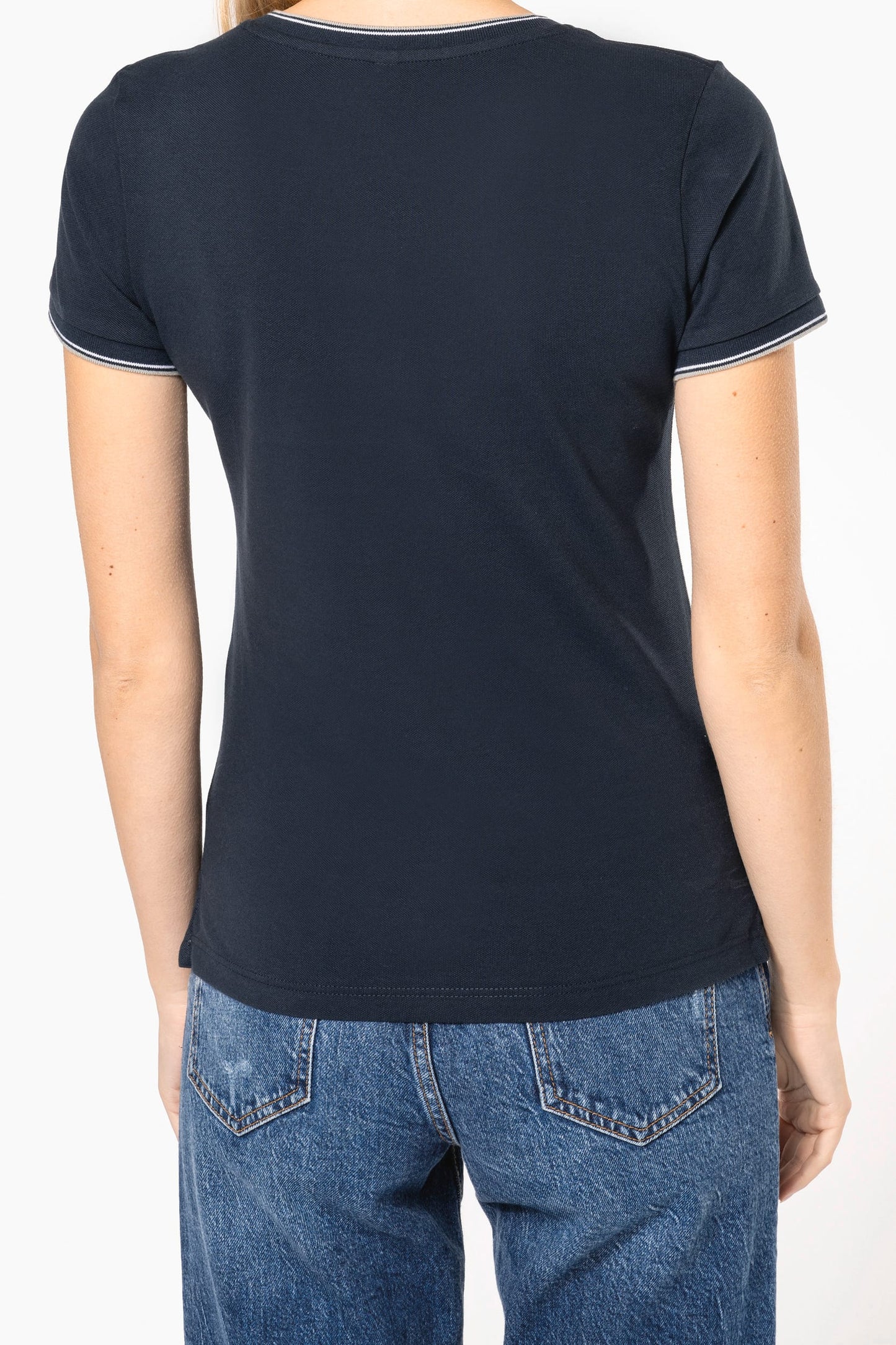 K394 - T-shirt piqué donna scollo a V
