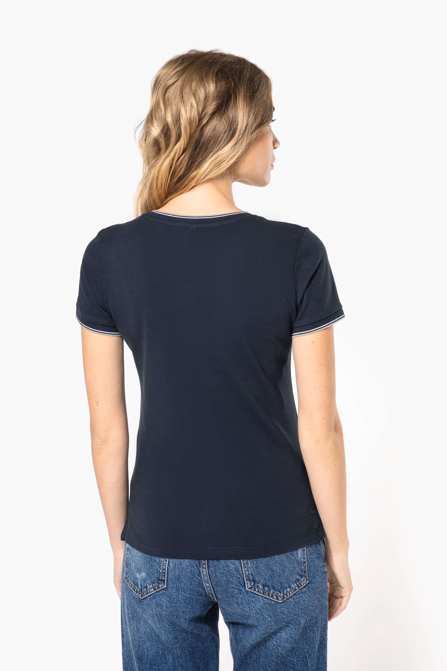 K394 - T-shirt piqué donna scollo a V