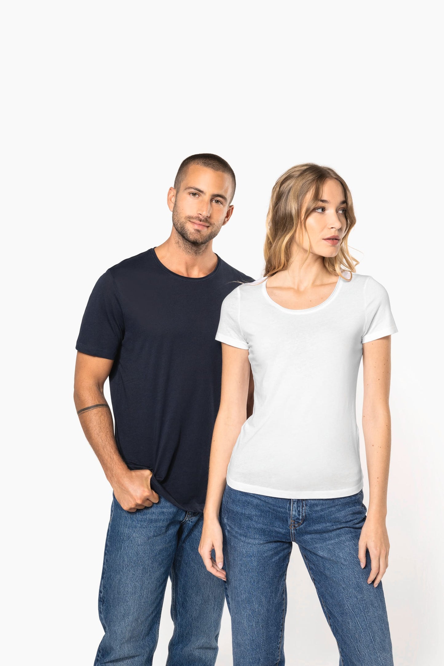 K399 - T-shirt bio donna maniche corte e collo con bordi a taglio vivo