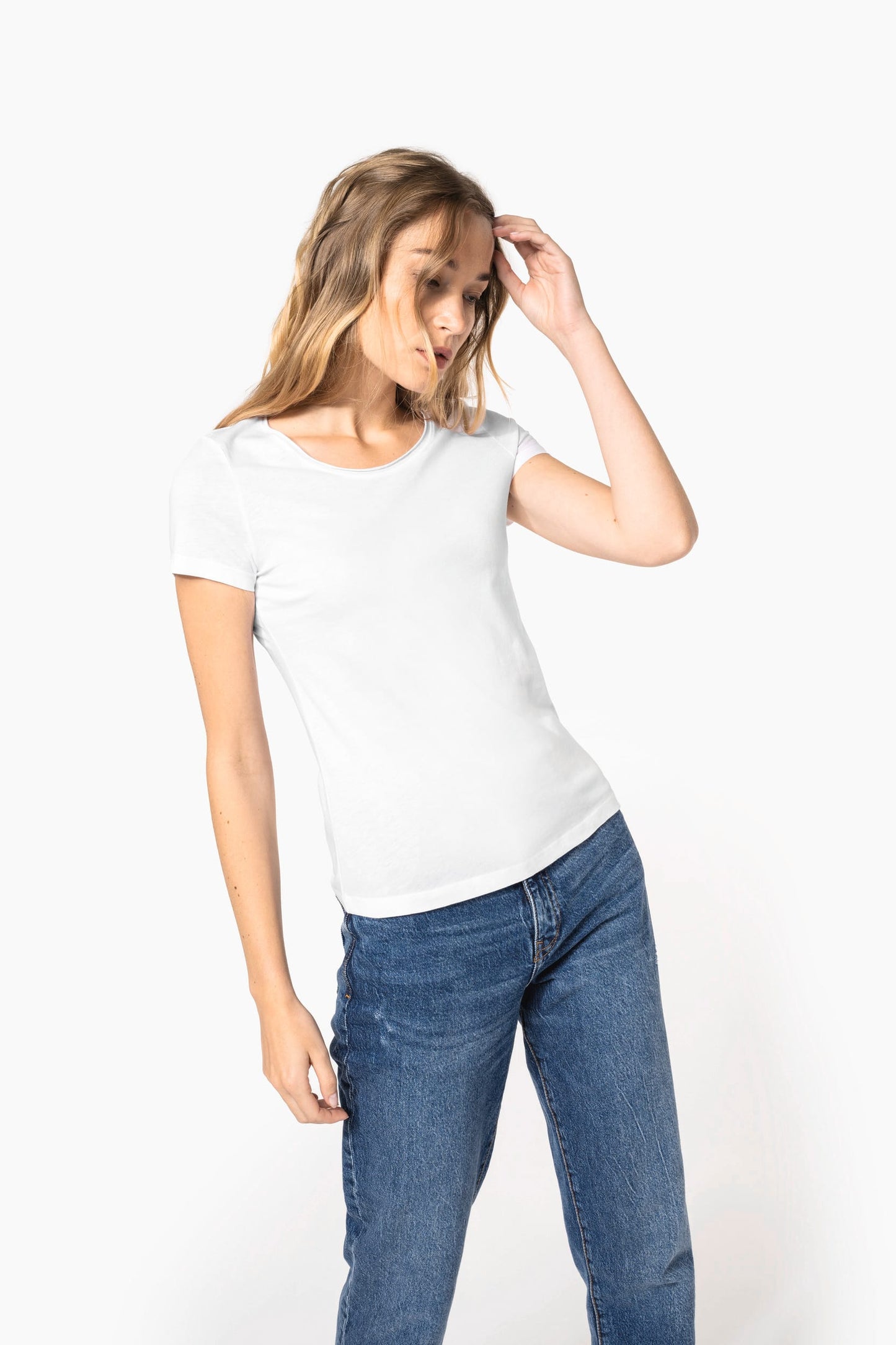 K399 - T-shirt bio donna maniche corte e collo con bordi a taglio vivo