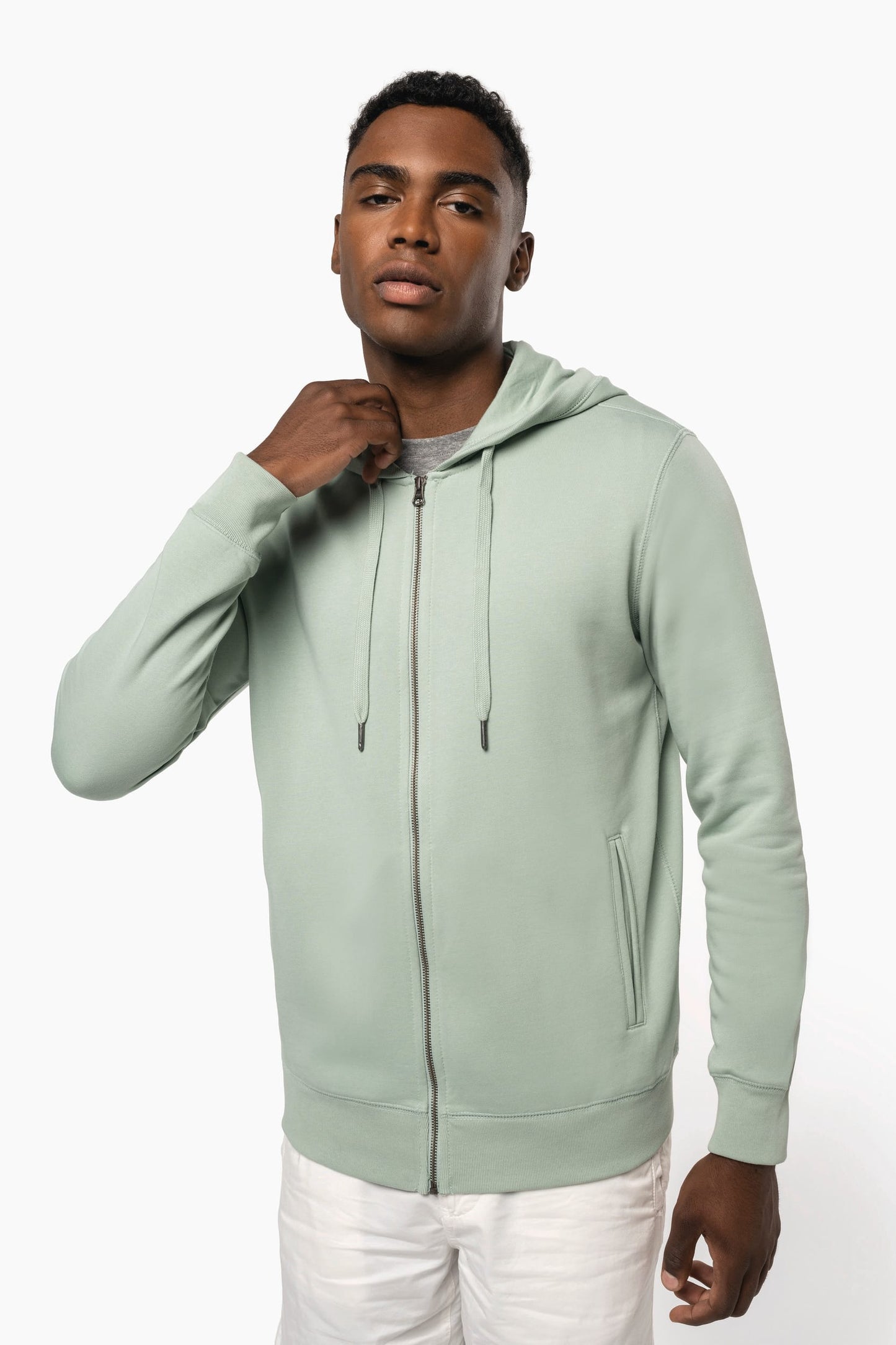 K4008 - Felpa unisex ecosostenibile con zip e cappuccio NON GARZATA