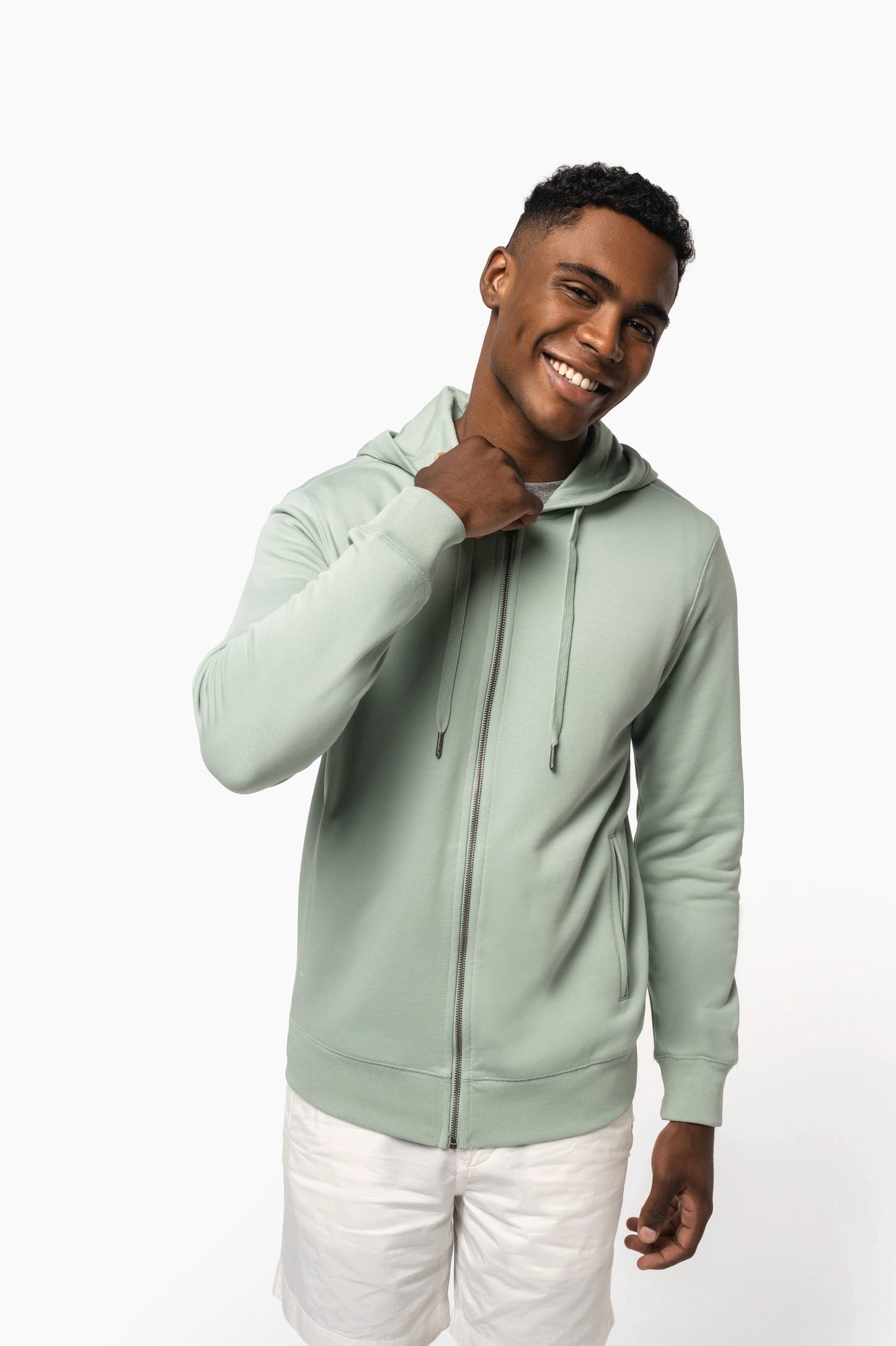 K4008 - Felpa unisex ecosostenibile con zip e cappuccio NON GARZATA