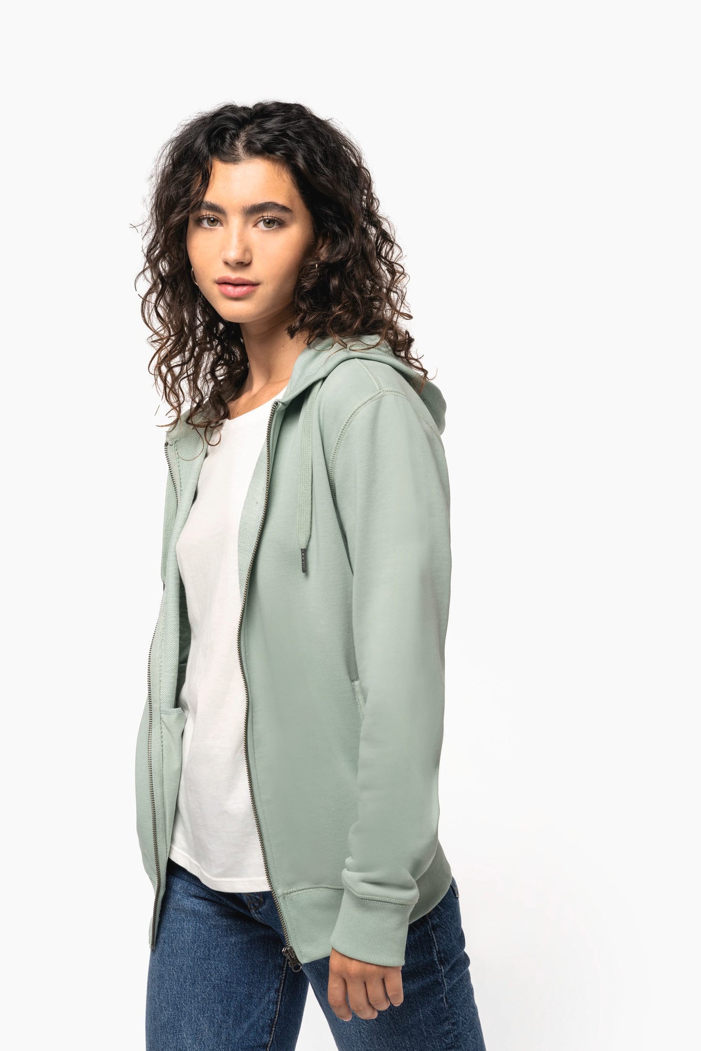 K4008 - Felpa unisex ecosostenibile con zip e cappuccio NON GARZATA