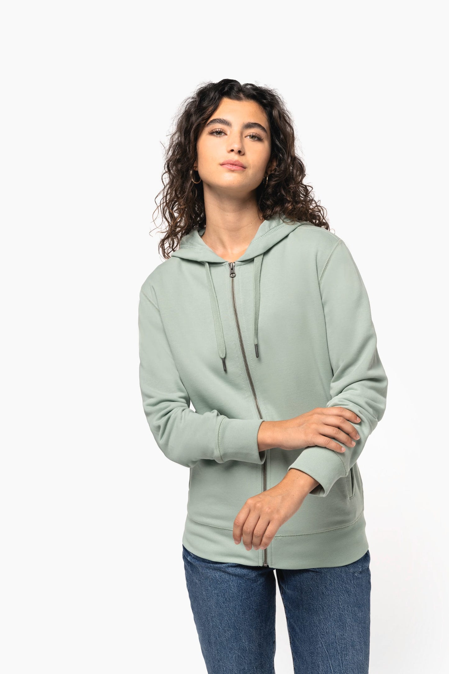K4008 - Felpa unisex ecosostenibile con zip e cappuccio NON GARZATA