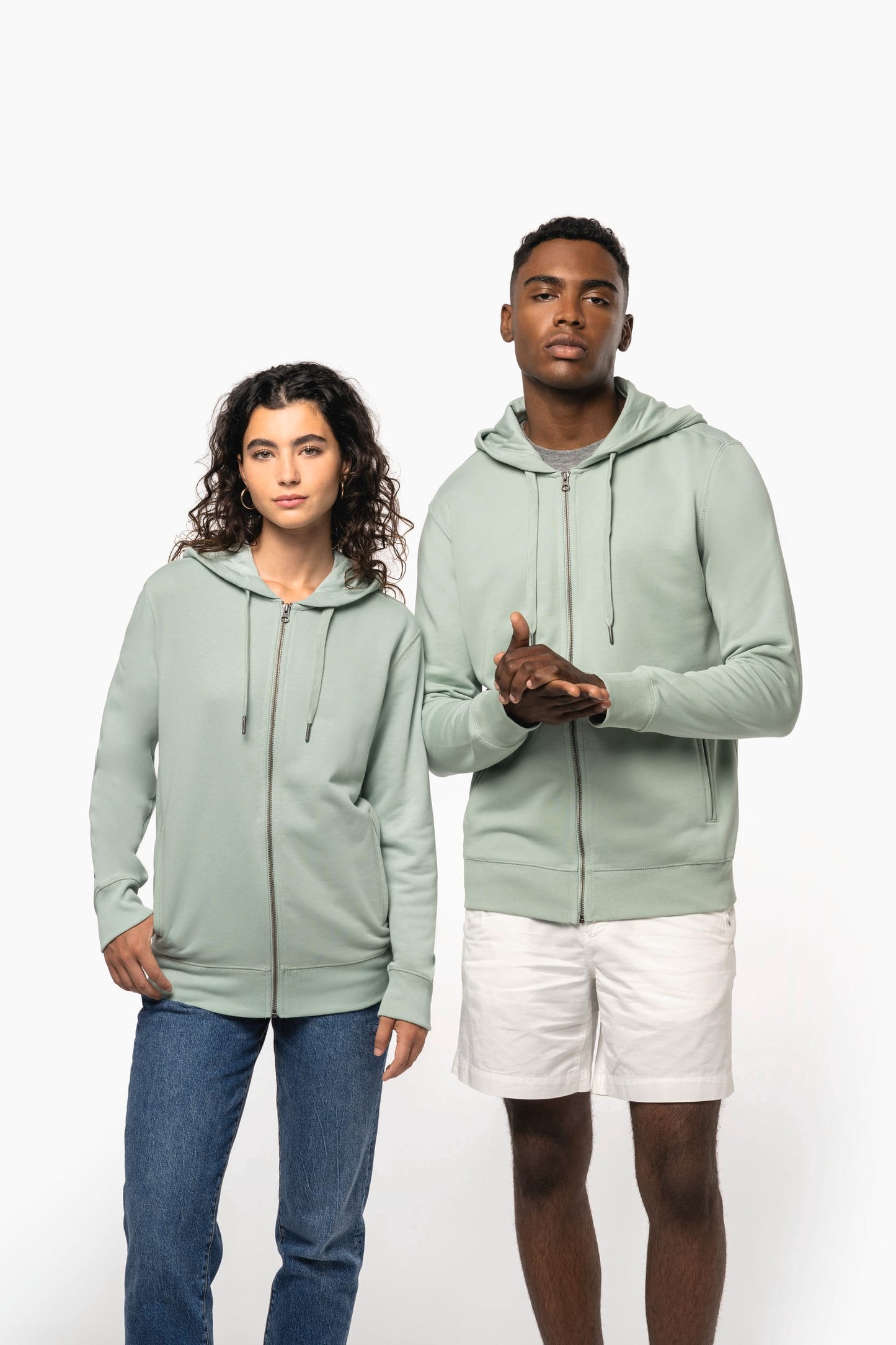 K4008 - Felpa unisex ecosostenibile con zip e cappuccio NON GARZATA