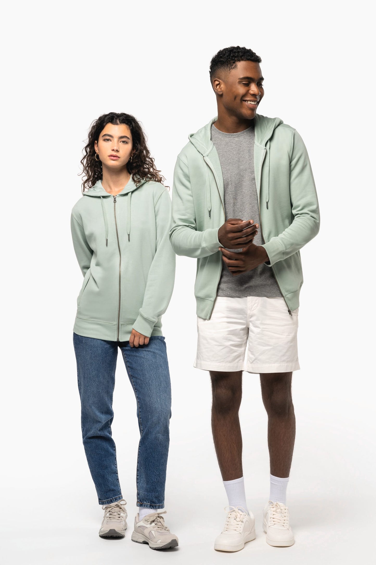 K4008 - Felpa unisex ecosostenibile con zip e cappuccio NON GARZATA