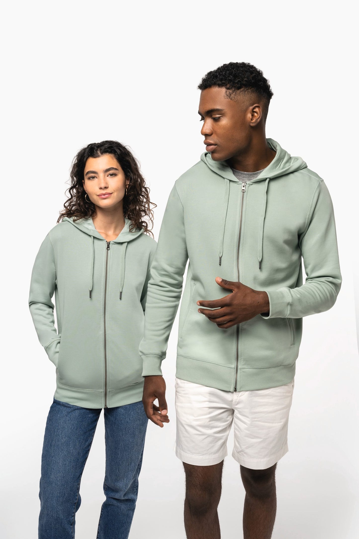 K4008 - Felpa unisex ecosostenibile con zip e cappuccio NON GARZATA