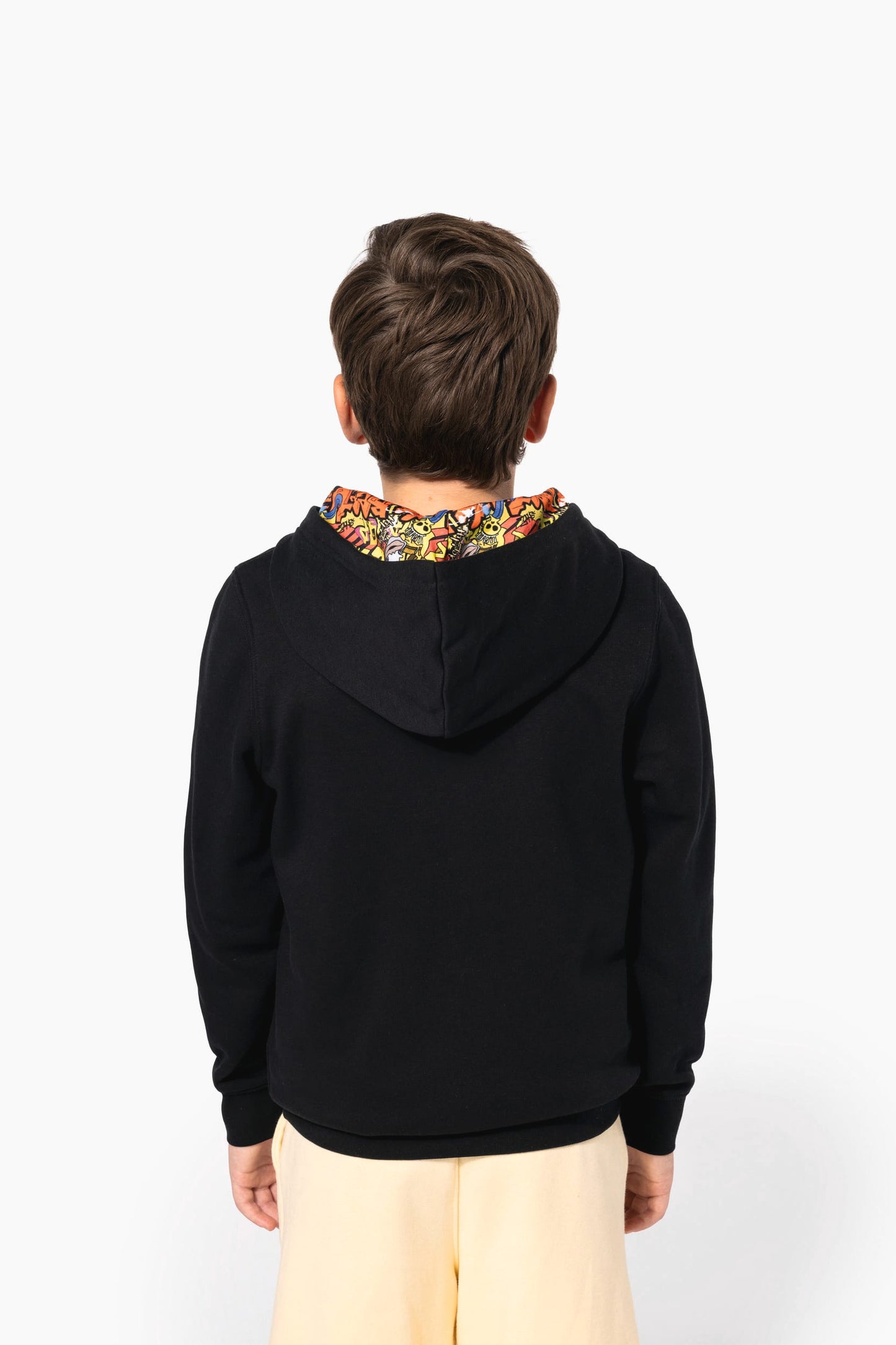 K4014 - Felpa bambino unisex con cappuccio a contrasto con motivi
