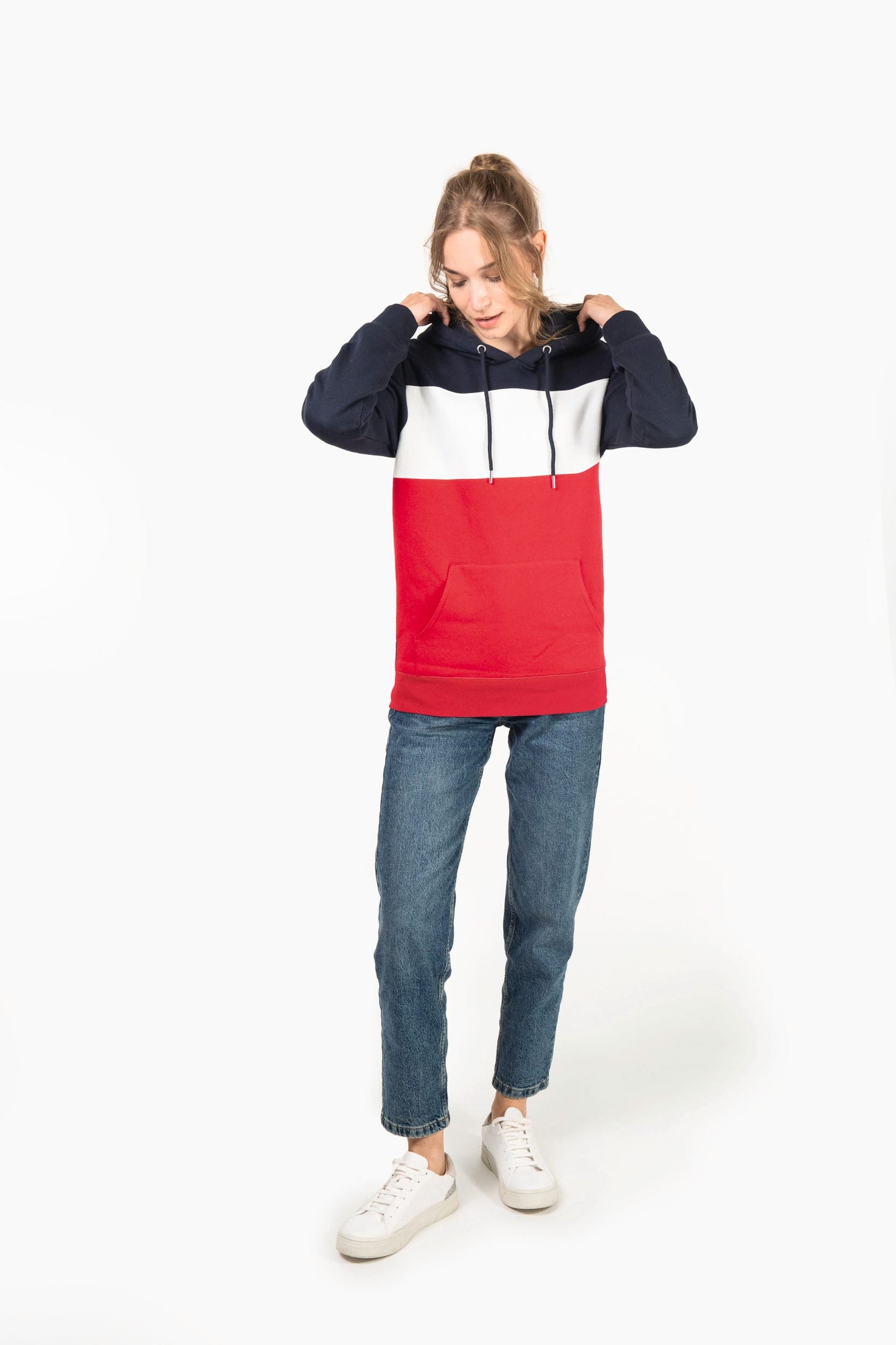 K4016X - Felpa unisex tricolore con cappuccio