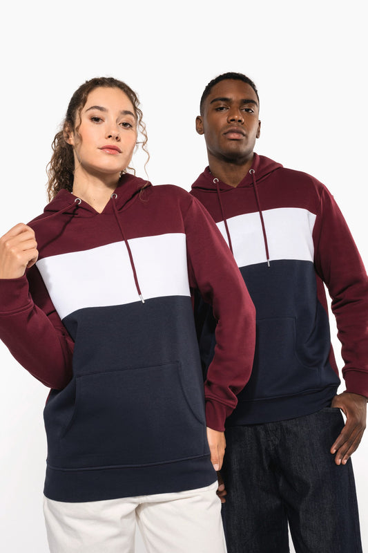 K4016X - Felpa unisex tricolore con cappuccio