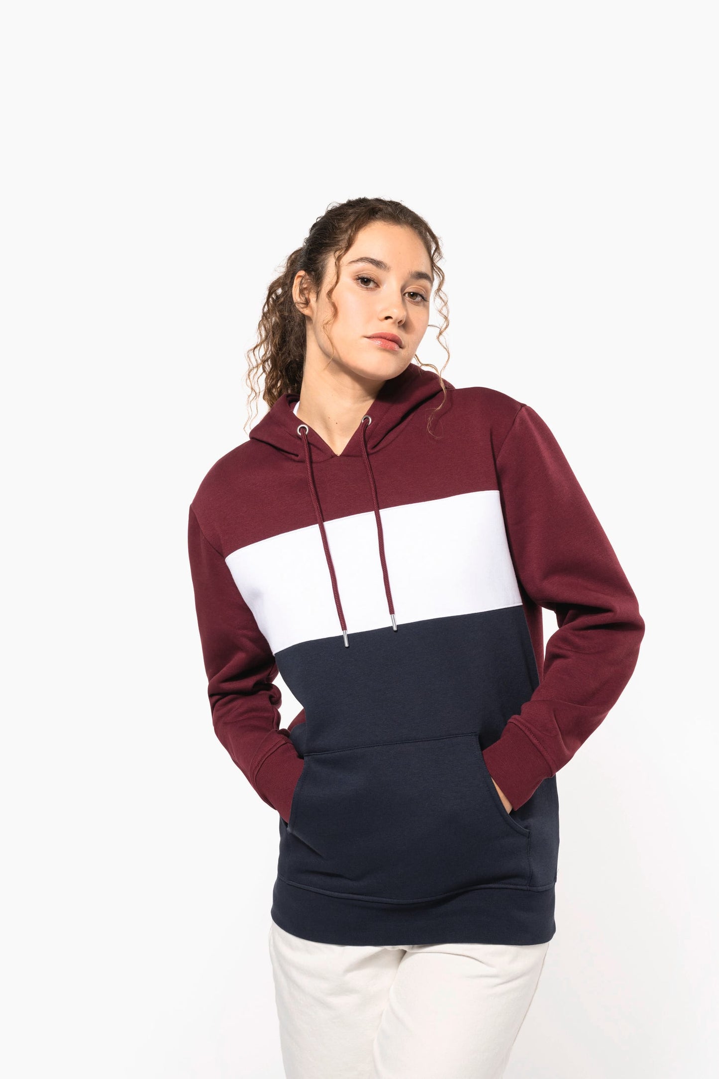K4016X - Felpa unisex tricolore con cappuccio