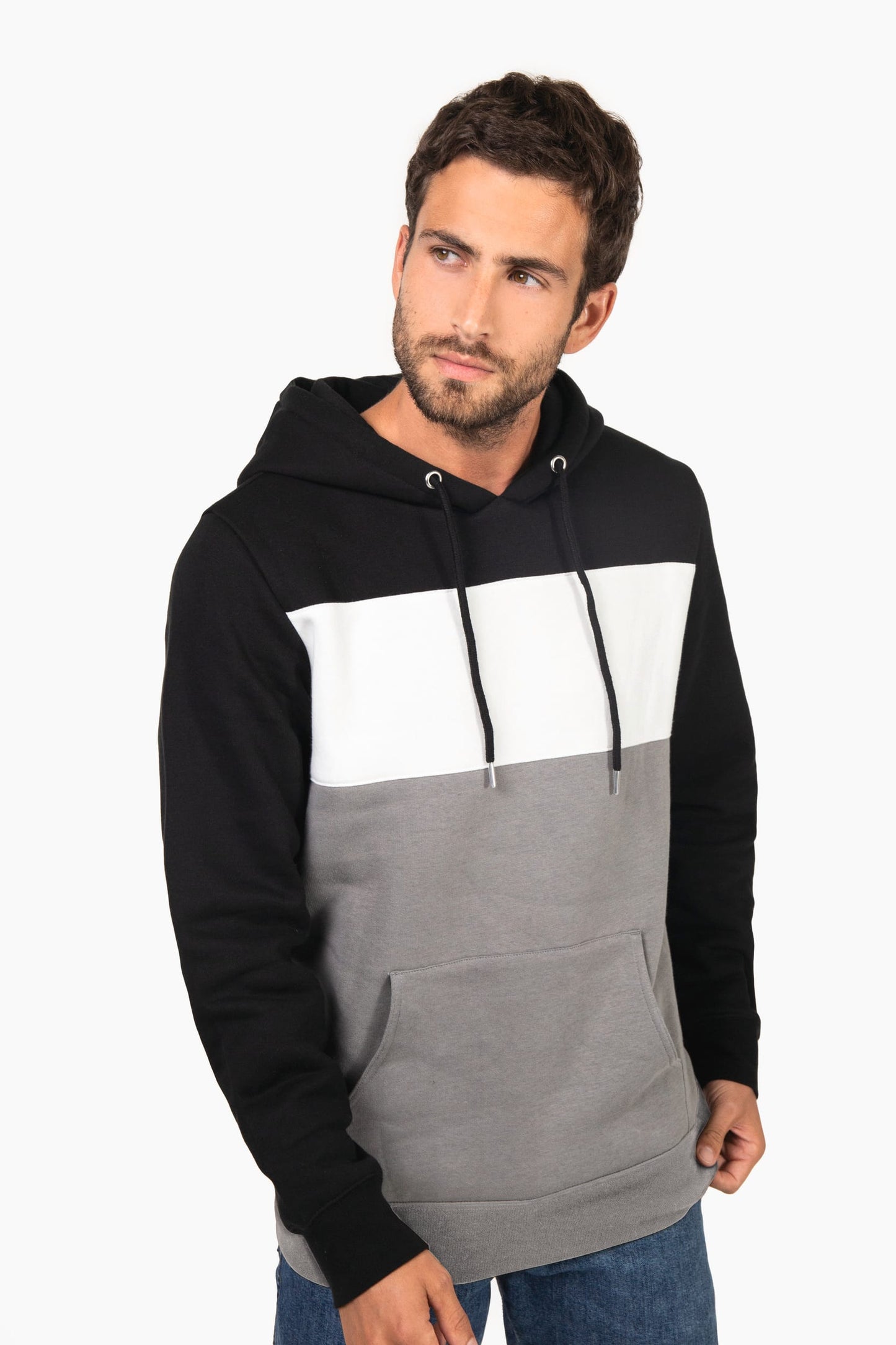 K4016X - Felpa unisex tricolore con cappuccio