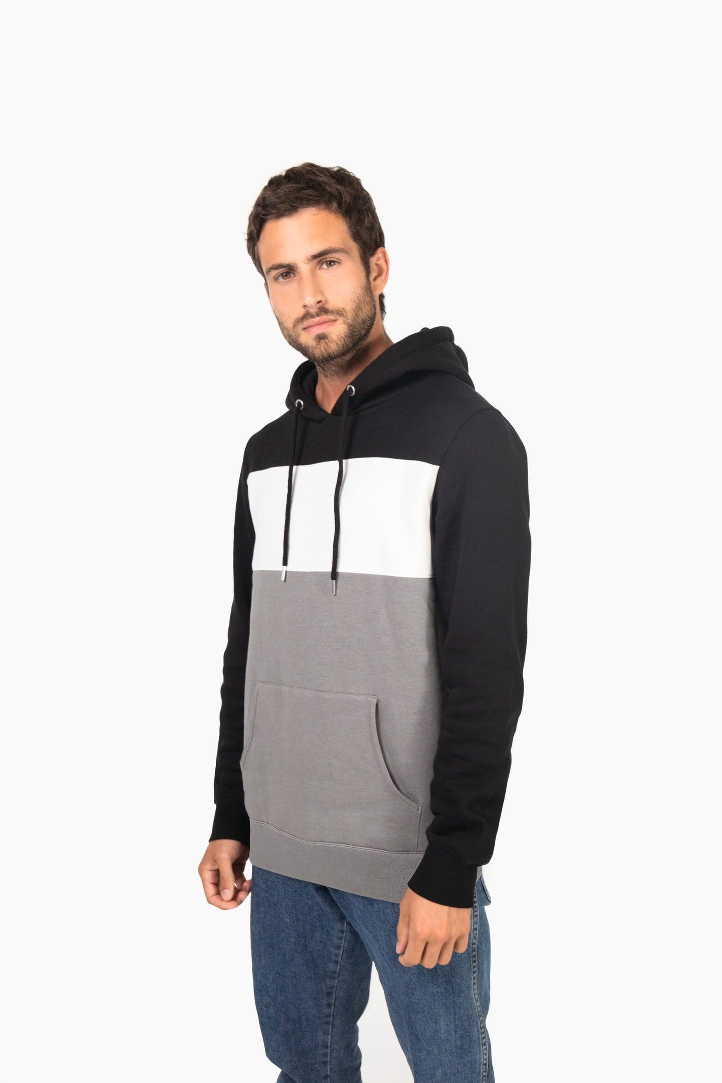 K4016X - Felpa unisex tricolore con cappuccio