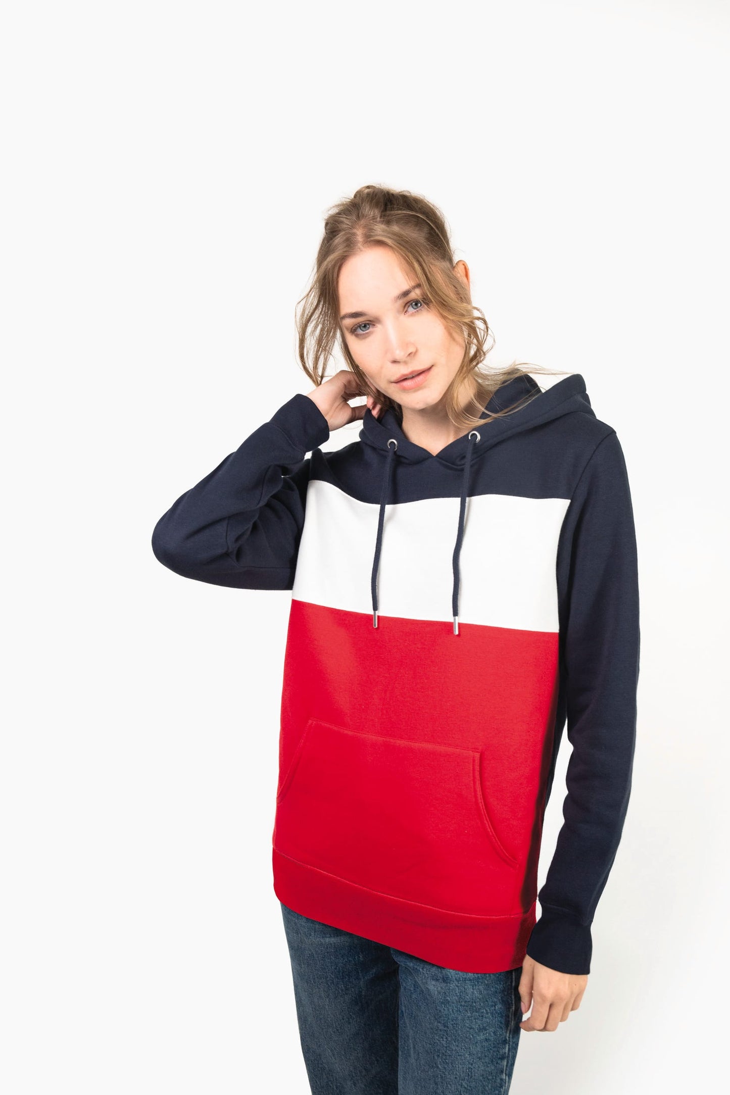 K4016 - Felpa unisex tricolore con cappuccio