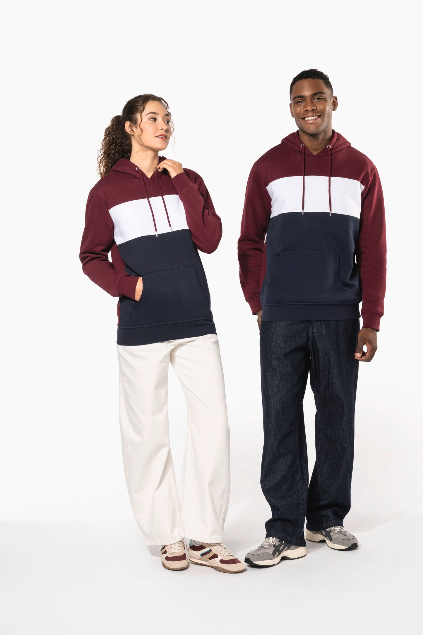 K4016X - Felpa unisex tricolore con cappuccio