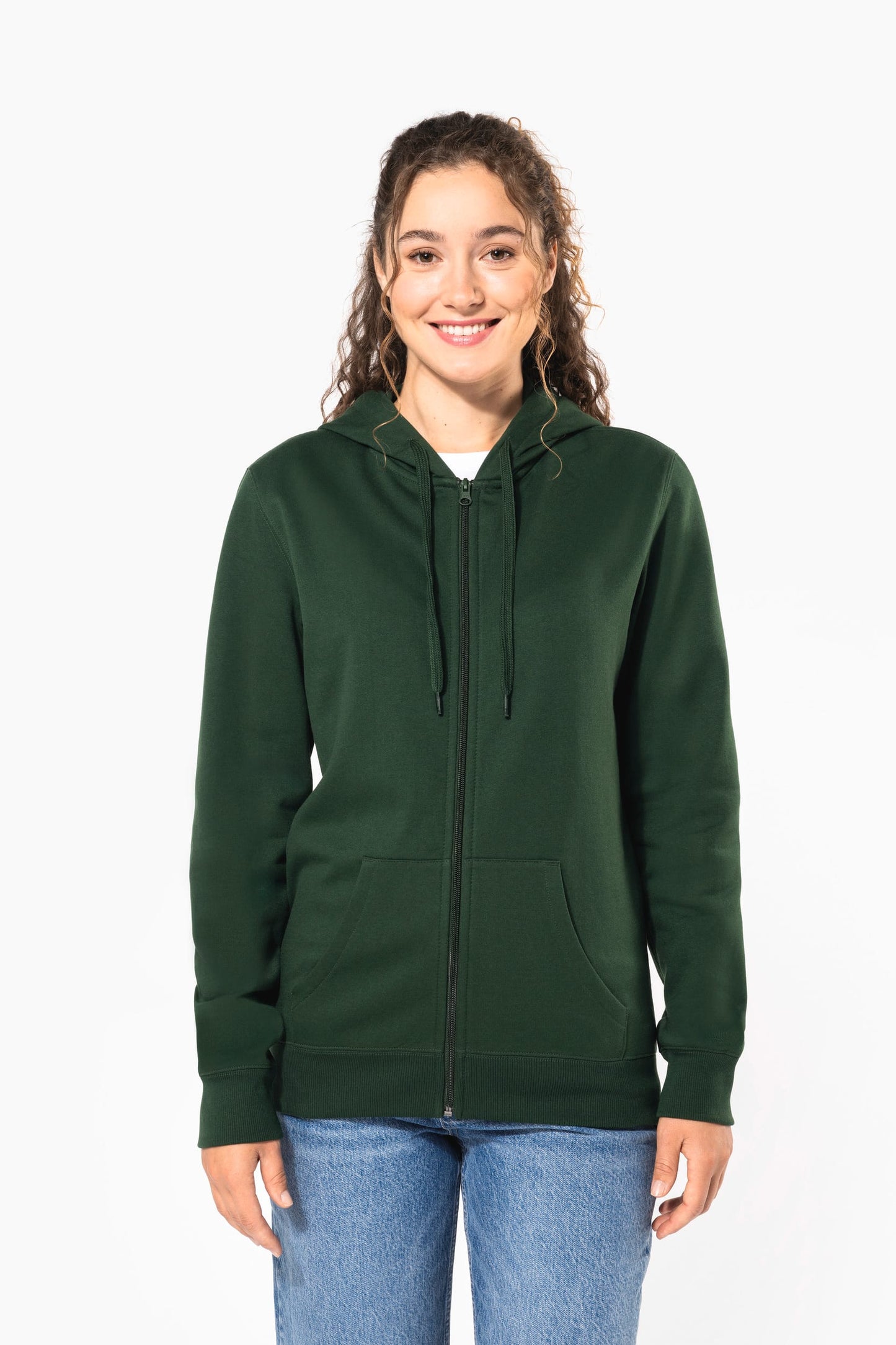 K4042A - Felpa in tessuto riciclato con zip e cappuccio unisex