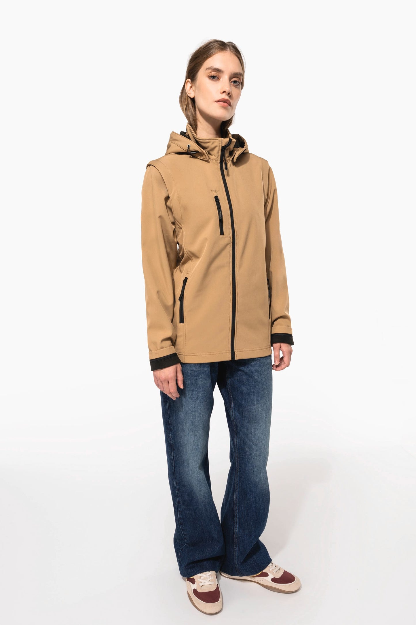 K422X - Giacca unisex Softshell a 3 strati con cappuccio e maniche staccabili
