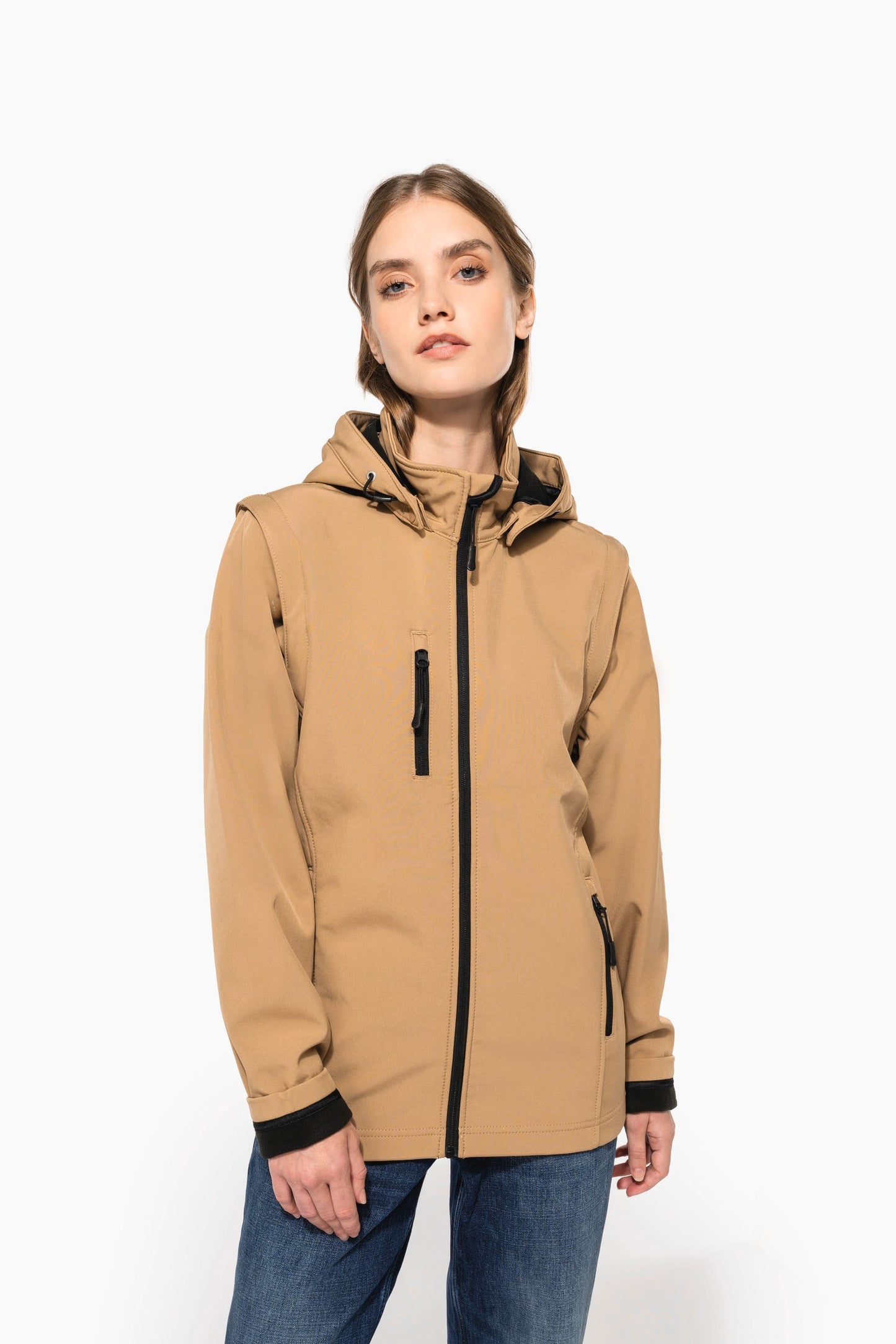 K422 - Giacca unisex Softshell a 3 strati con cappuccio e maniche staccabili