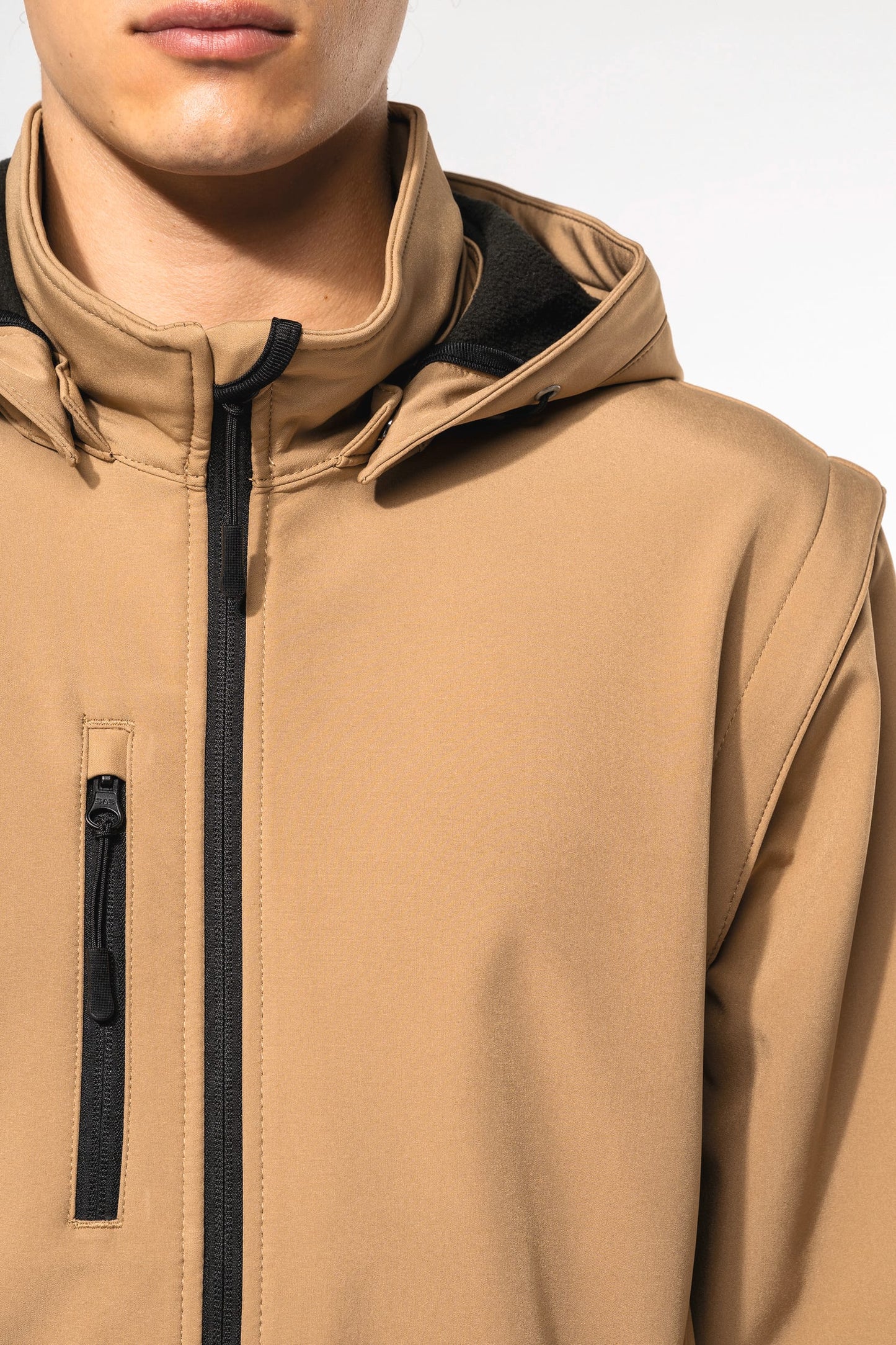 K422X - Giacca unisex Softshell a 3 strati con cappuccio e maniche staccabili