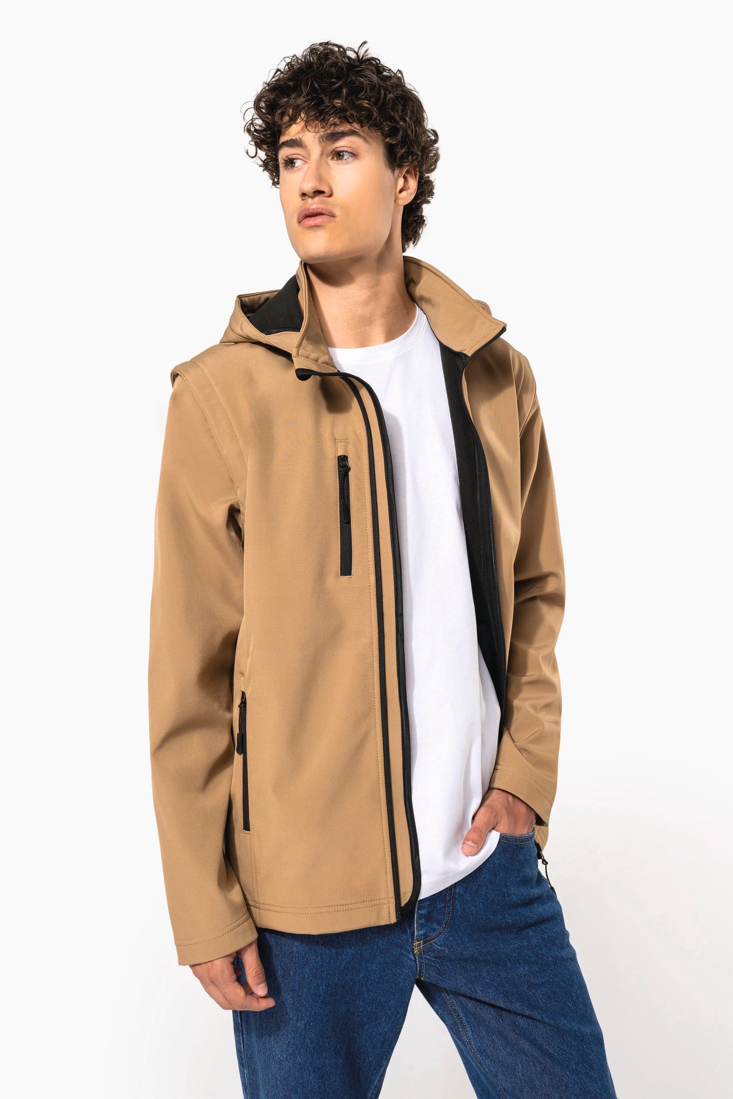 K422X - Giacca unisex Softshell a 3 strati con cappuccio e maniche staccabili