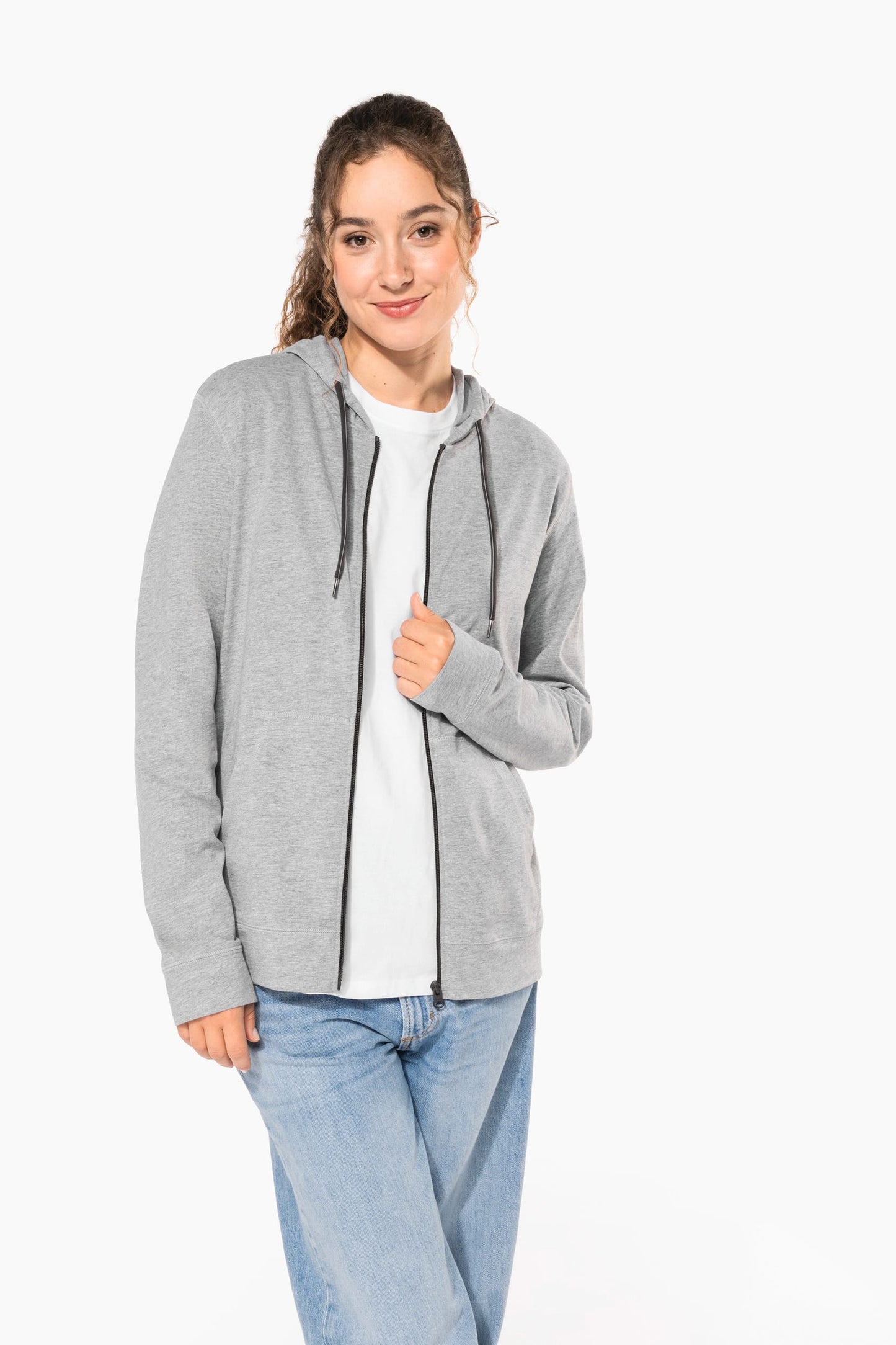K438 - Felpa leggera in cotone con cappuccio